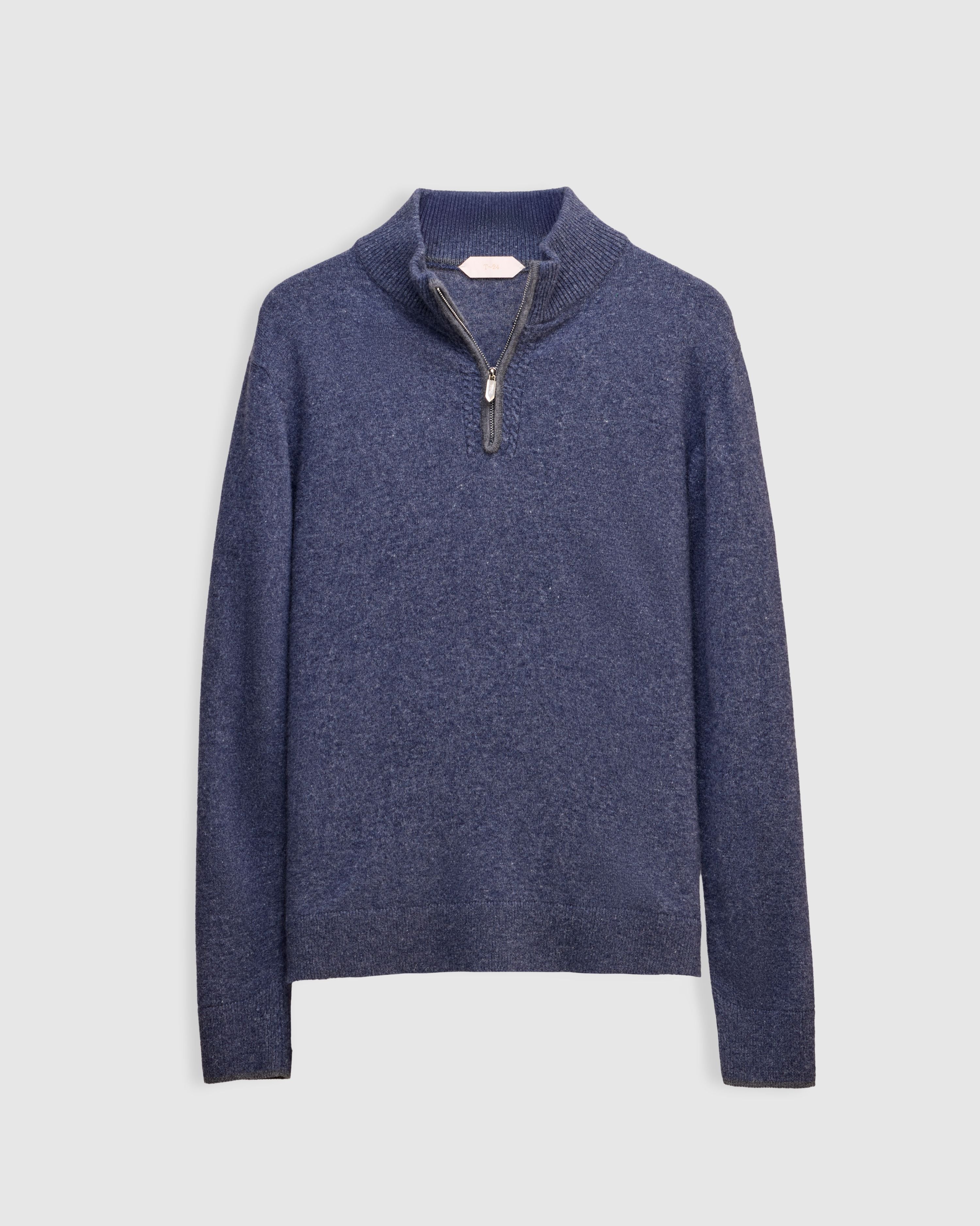 REEF – Pure Lambswool Quarter-Zip Sweater in Mélange Navy