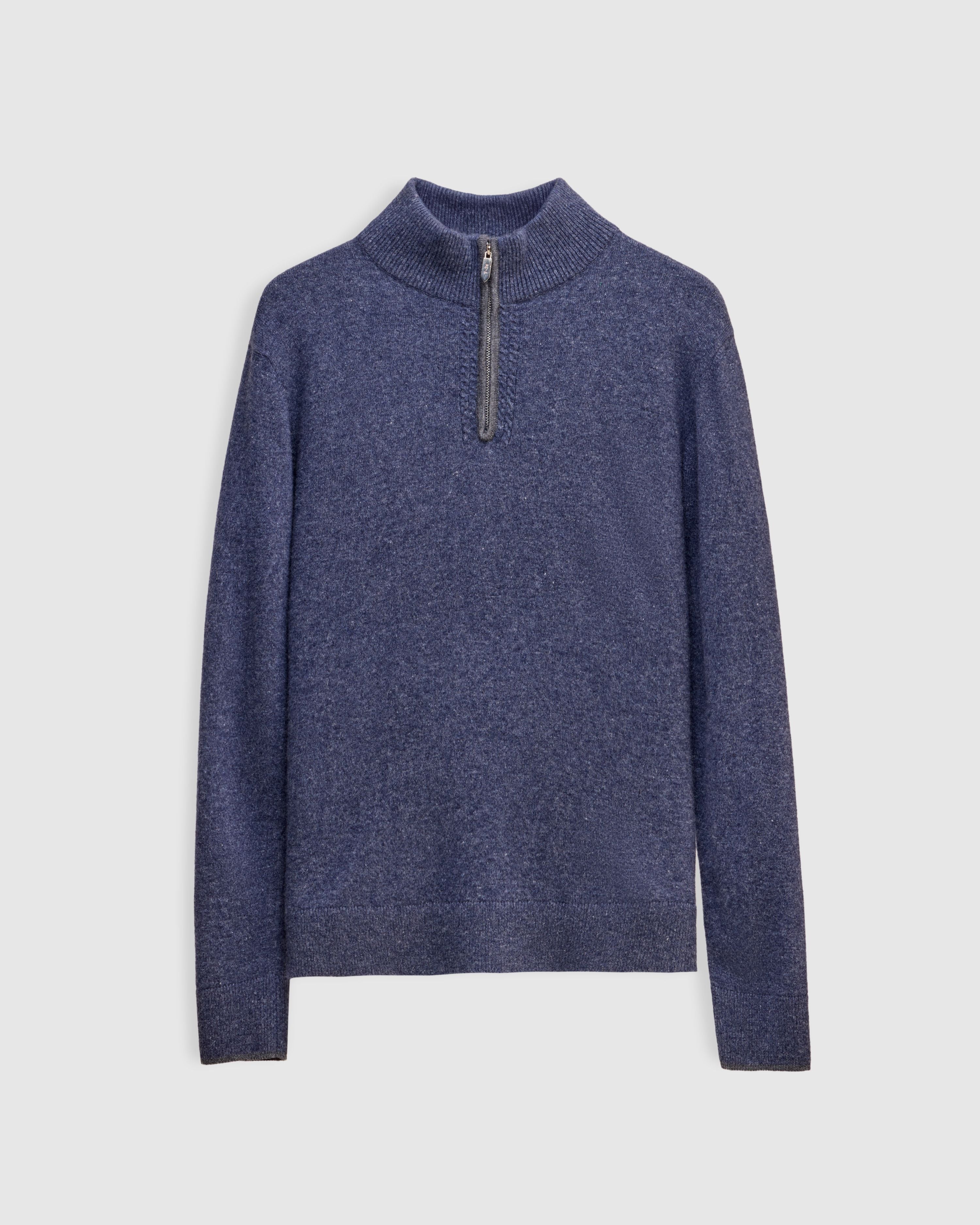 REEF – Pure Lambswool Quarter-Zip Sweater in Mélange Navy