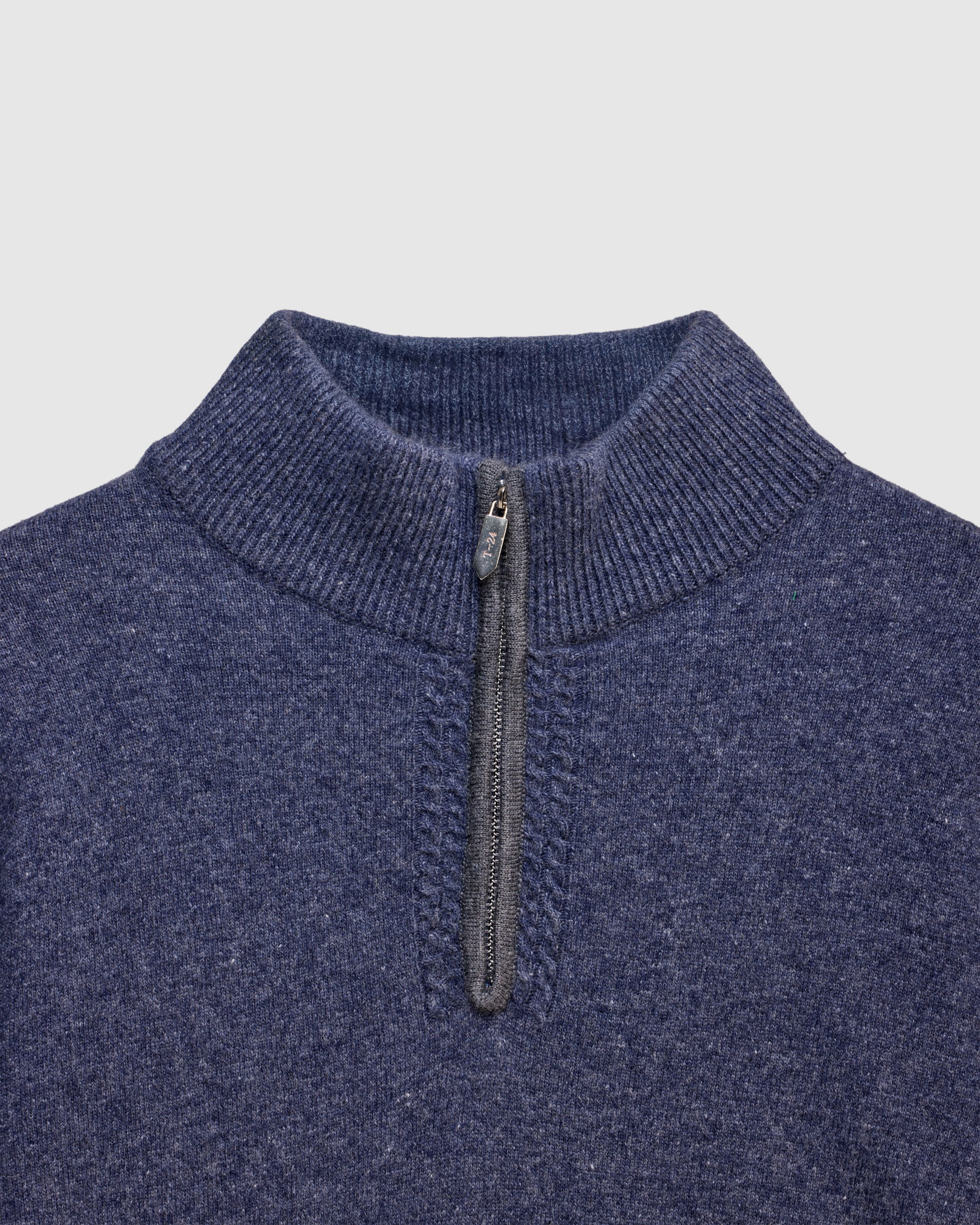 REEF – Pure Lambswool Quarter-Zip Sweater in Mélange Navy
