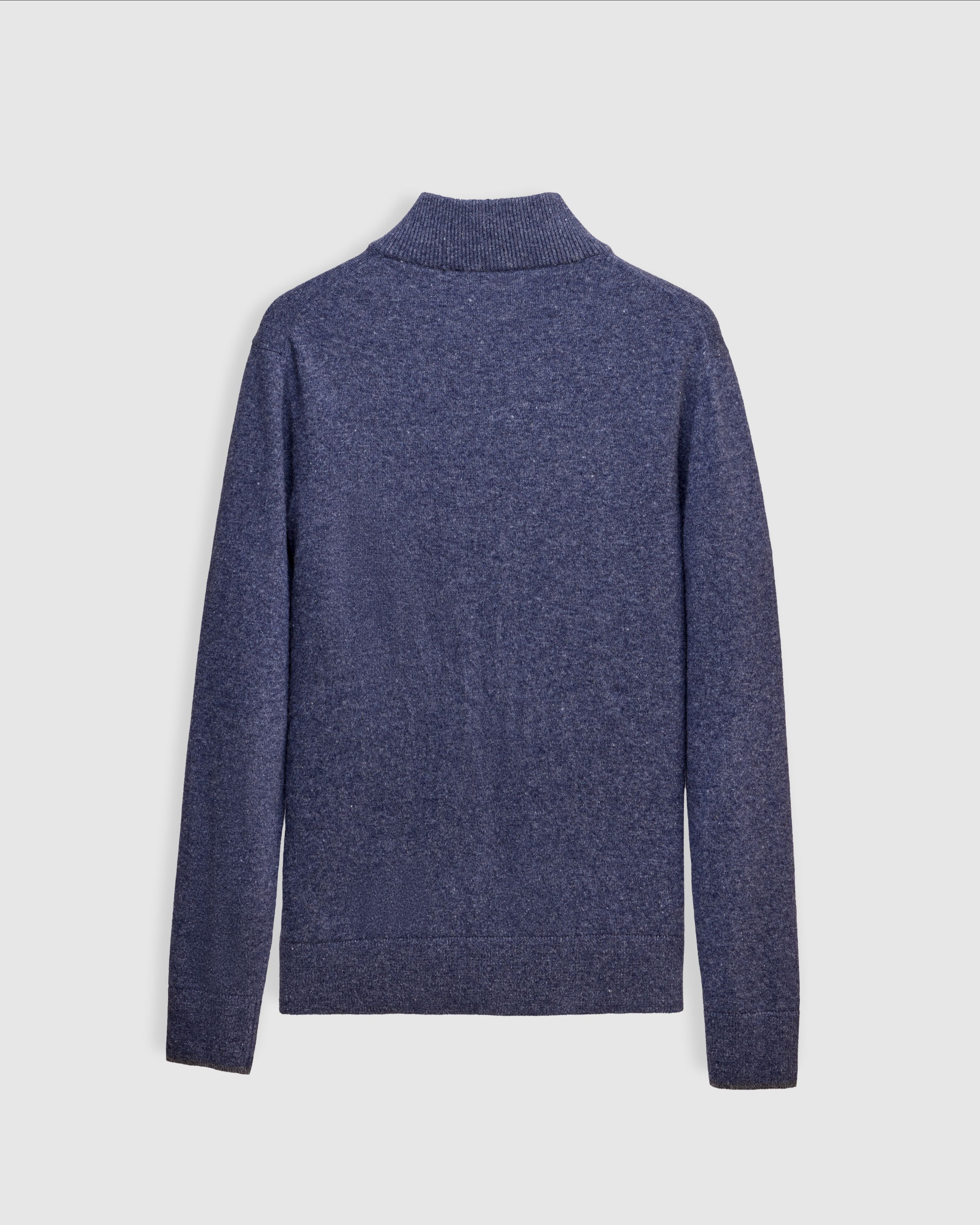 REEF – Pure Lambswool Quarter-Zip Sweater in Mélange Navy