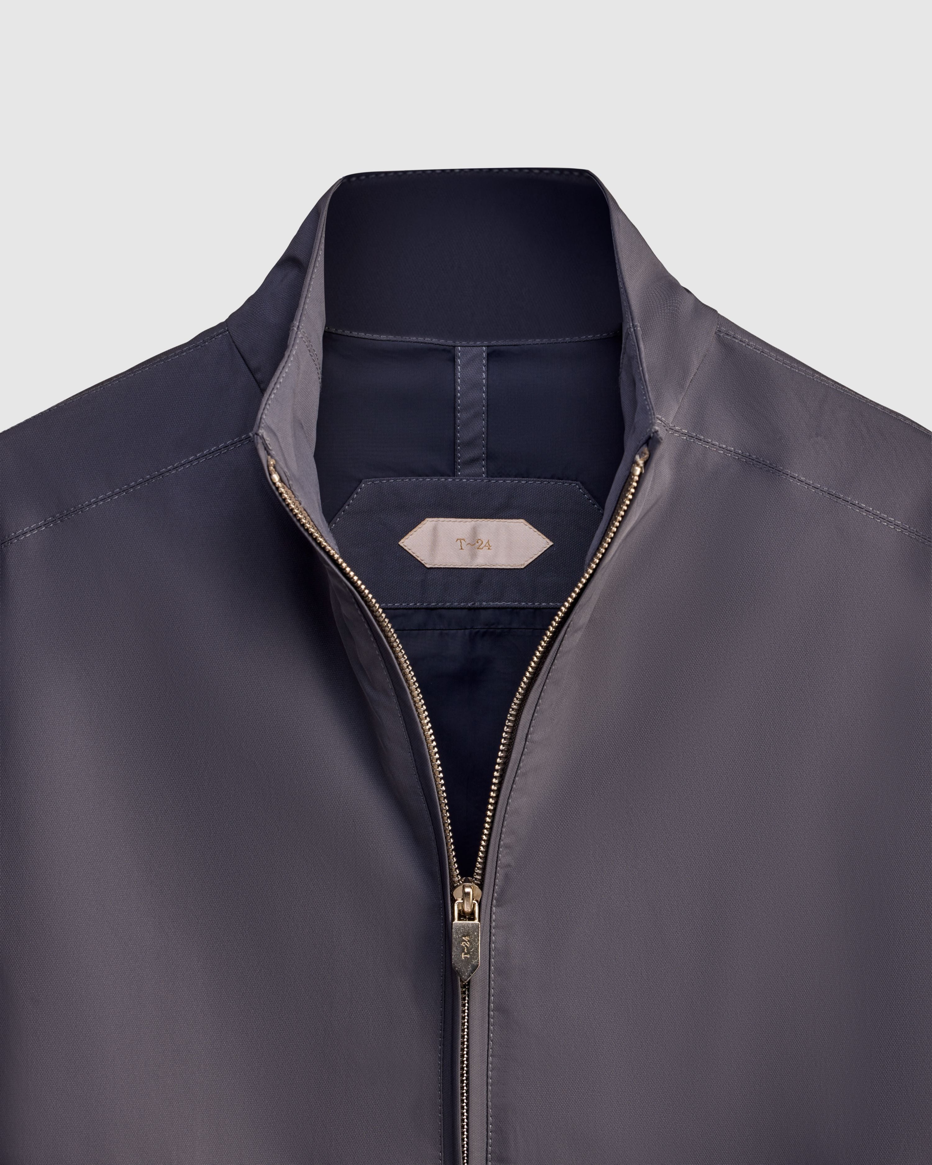 SAILOR - Steel Blue Bomber Jacket with Navy Cotton-Knit Sleeves and Suede-Trimmed Pockets