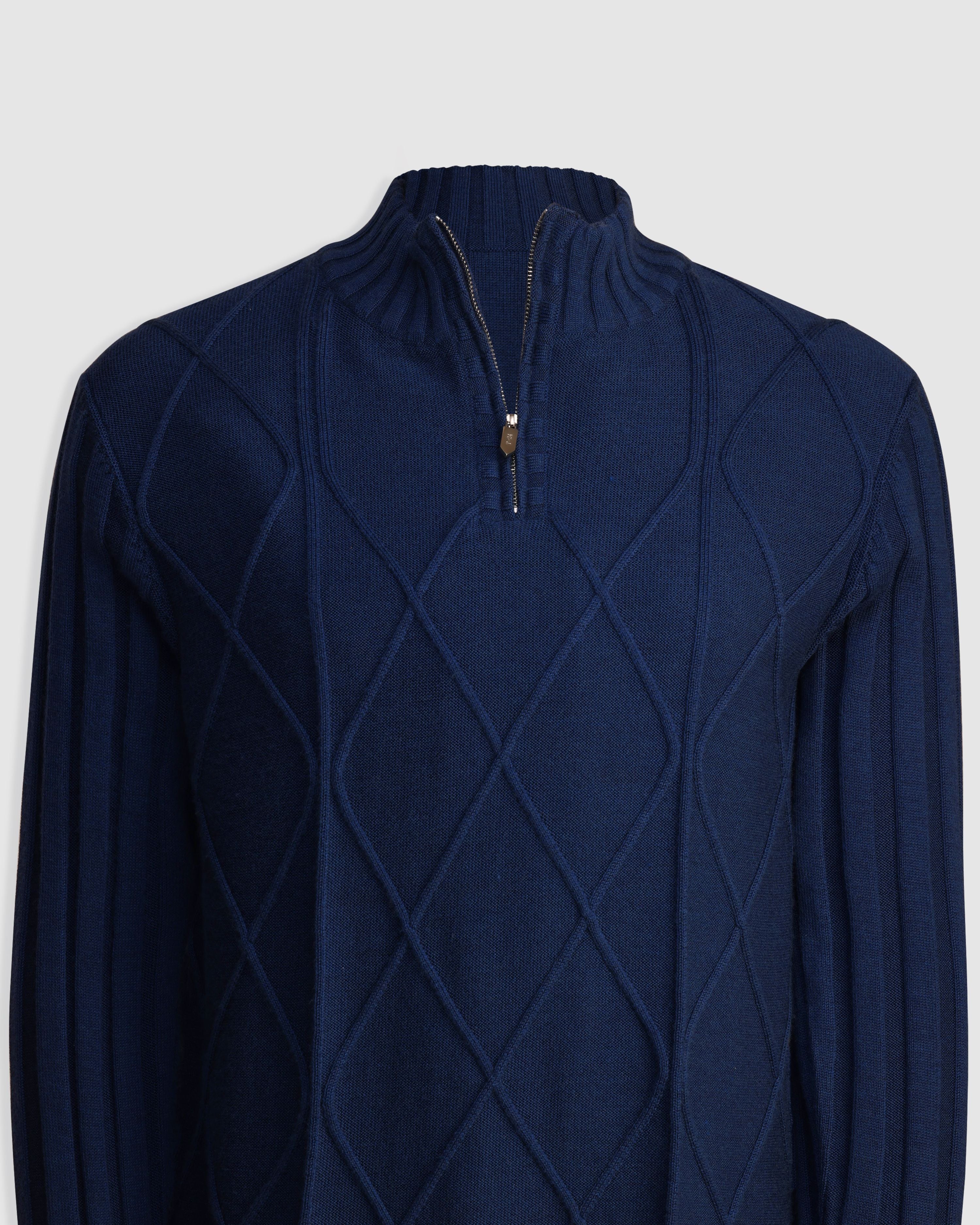 CAPTAIN – Pure Cashwool Multiple Structure Quarter-Zip in Blue Royale