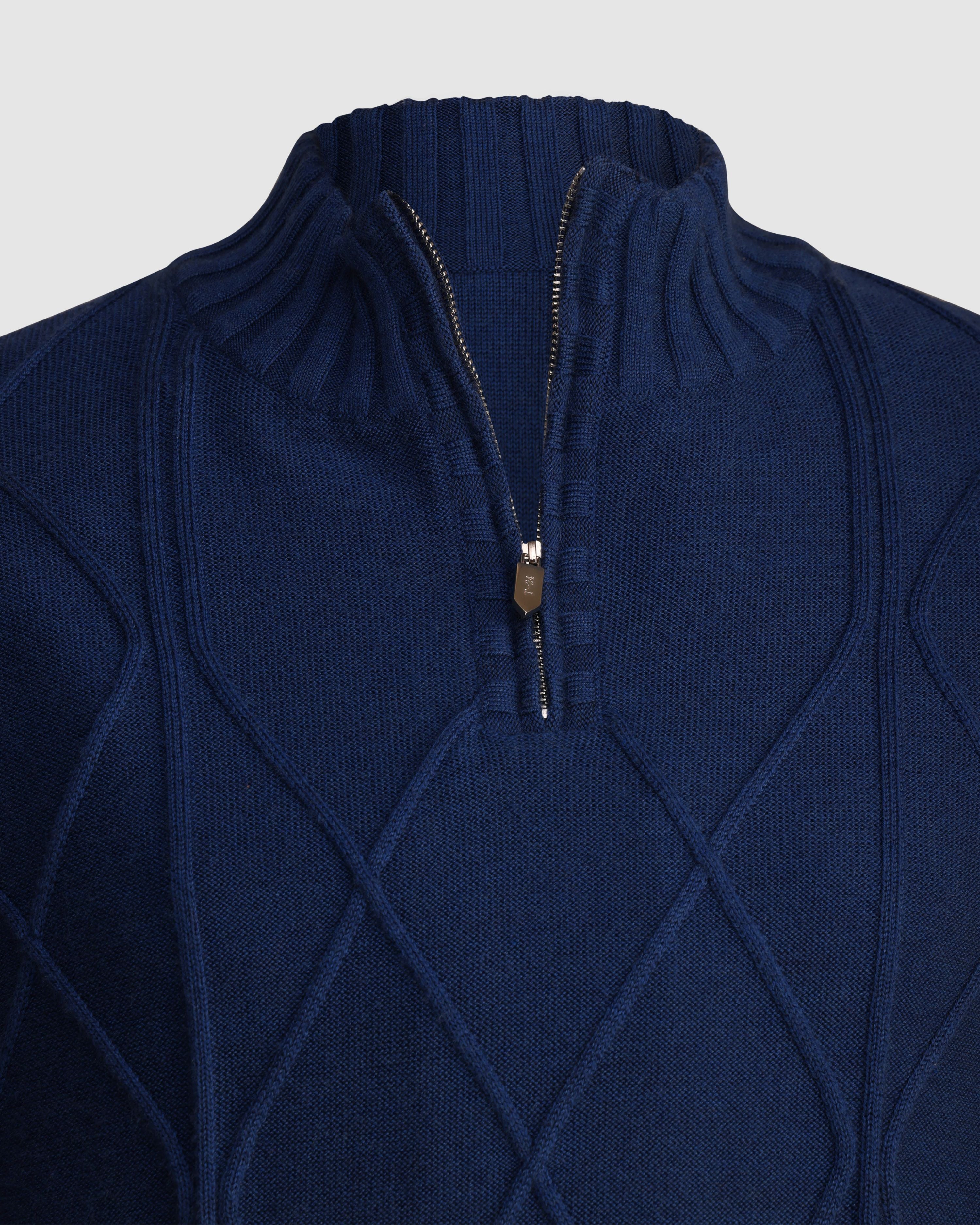 CAPTAIN – Pure Cashwool Multiple Structure Quarter-Zip in Blue Royale