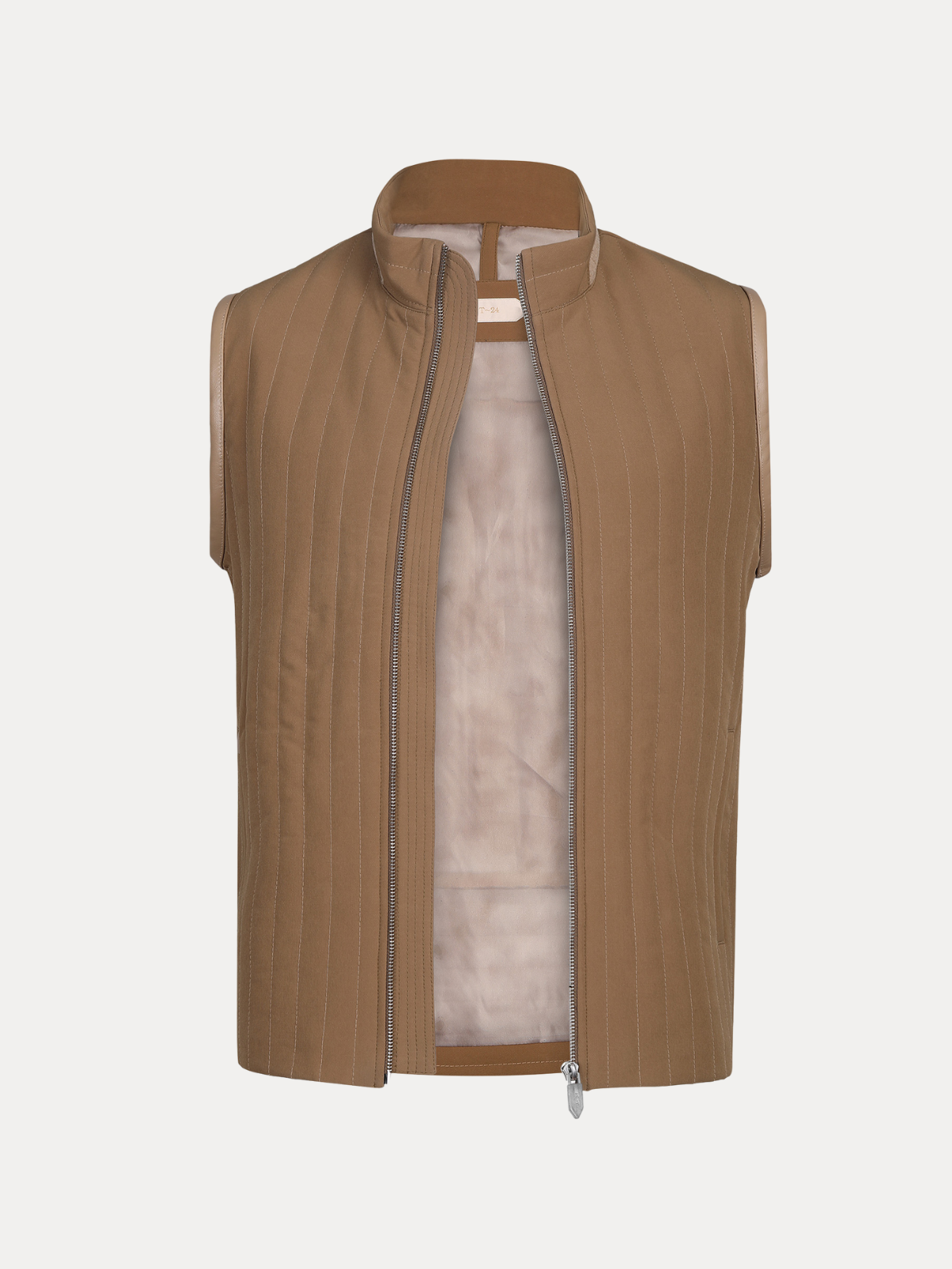 Hunter Quilted Camel Vest with Leather Piping