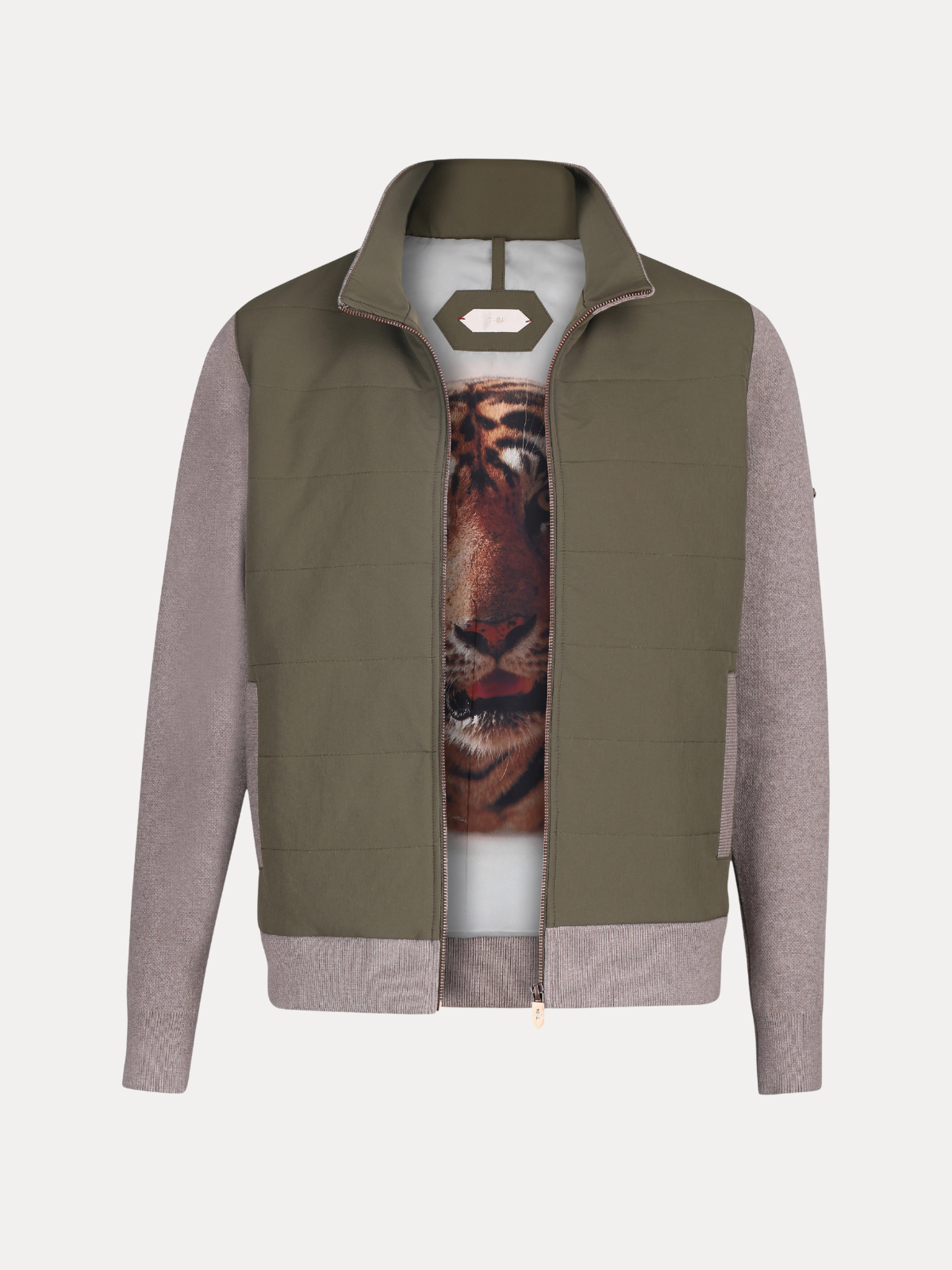 Ranger Silver Grey Quilted Bomber Jacket with Cotton-Knit Sleeves