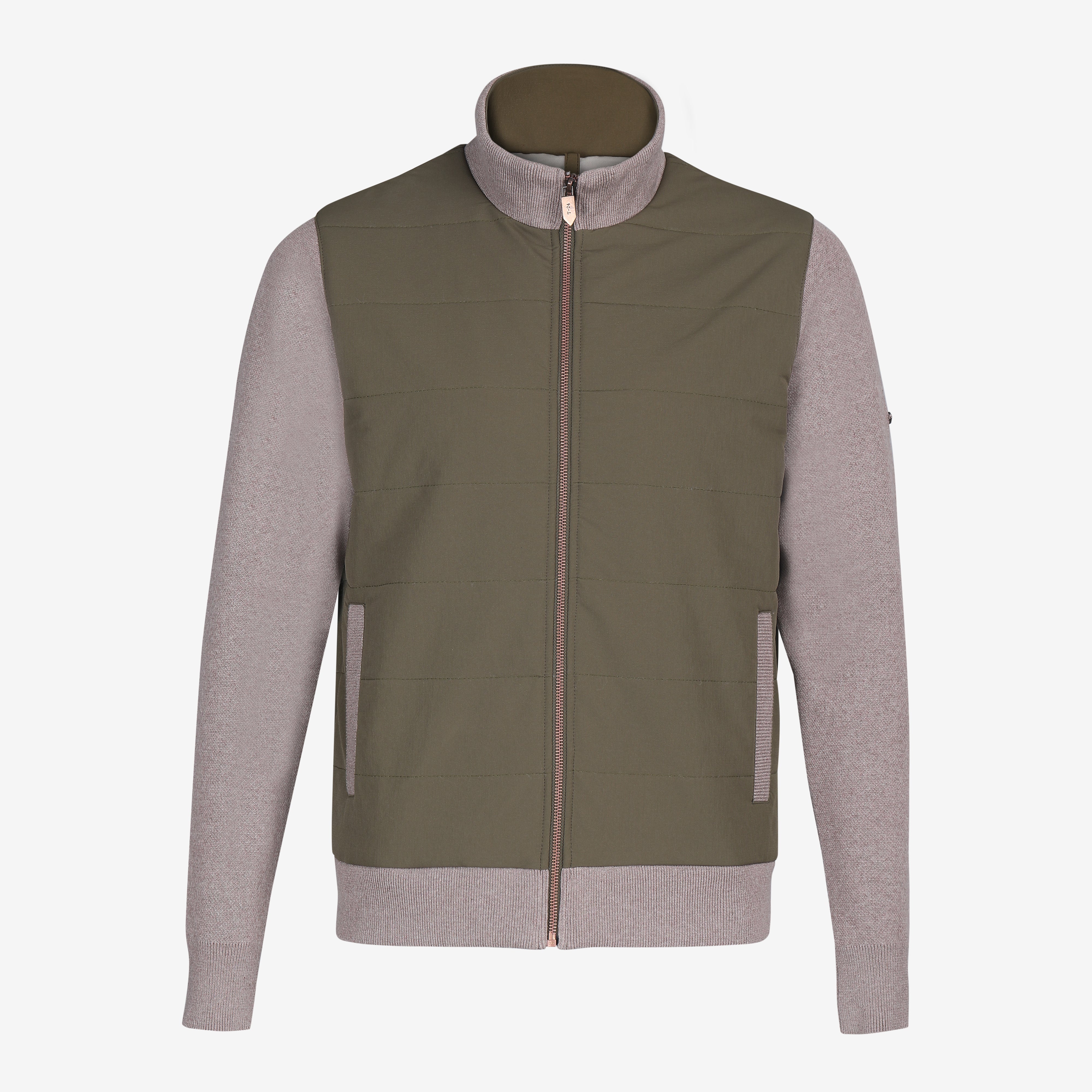Ranger Silver Grey Quilted Bomber Jacket with Cotton-Knit Sleeves