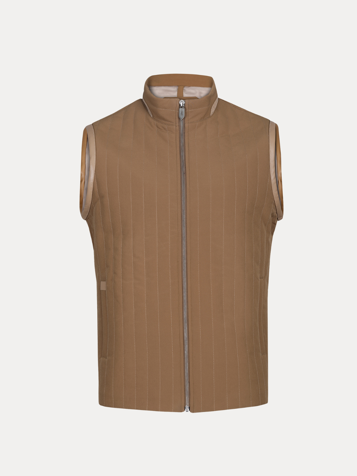 Hunter Quilted Camel Vest with Leather Piping