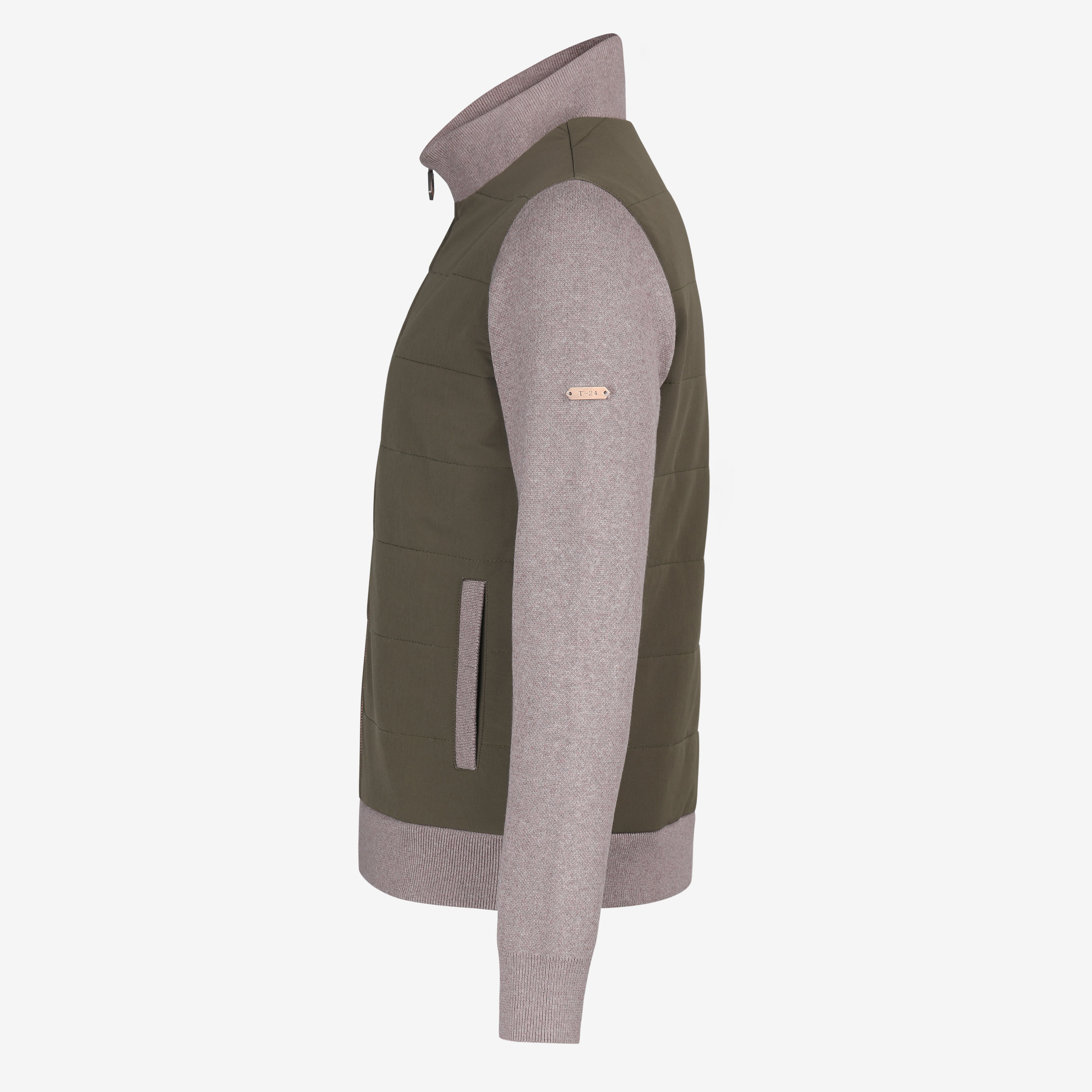 Ranger Silver Grey Quilted Bomber Jacket with Cotton-Knit Sleeves