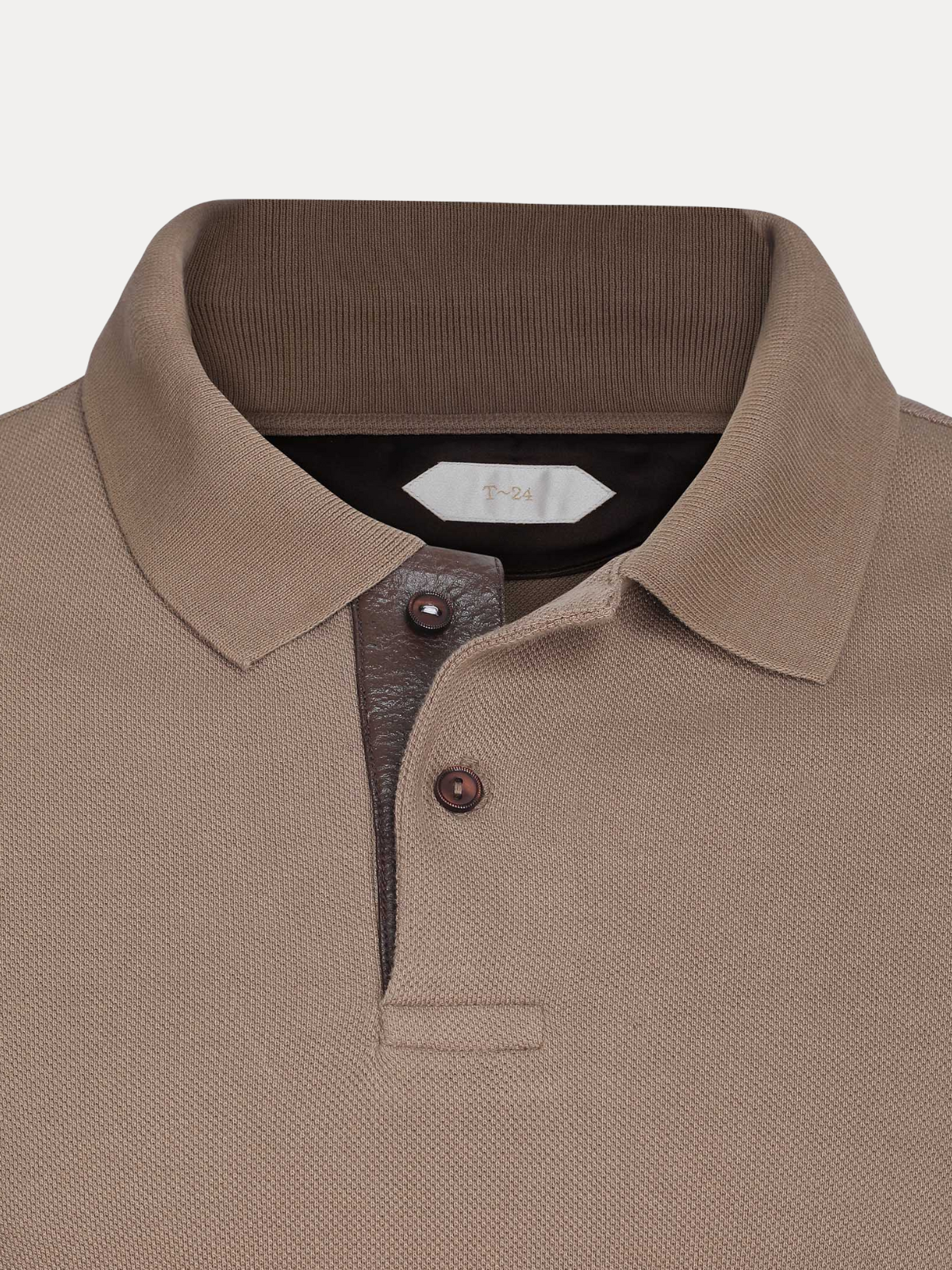 Kraven Brown Piqué Cotton Polo Shirt with Contrast Leather Placket