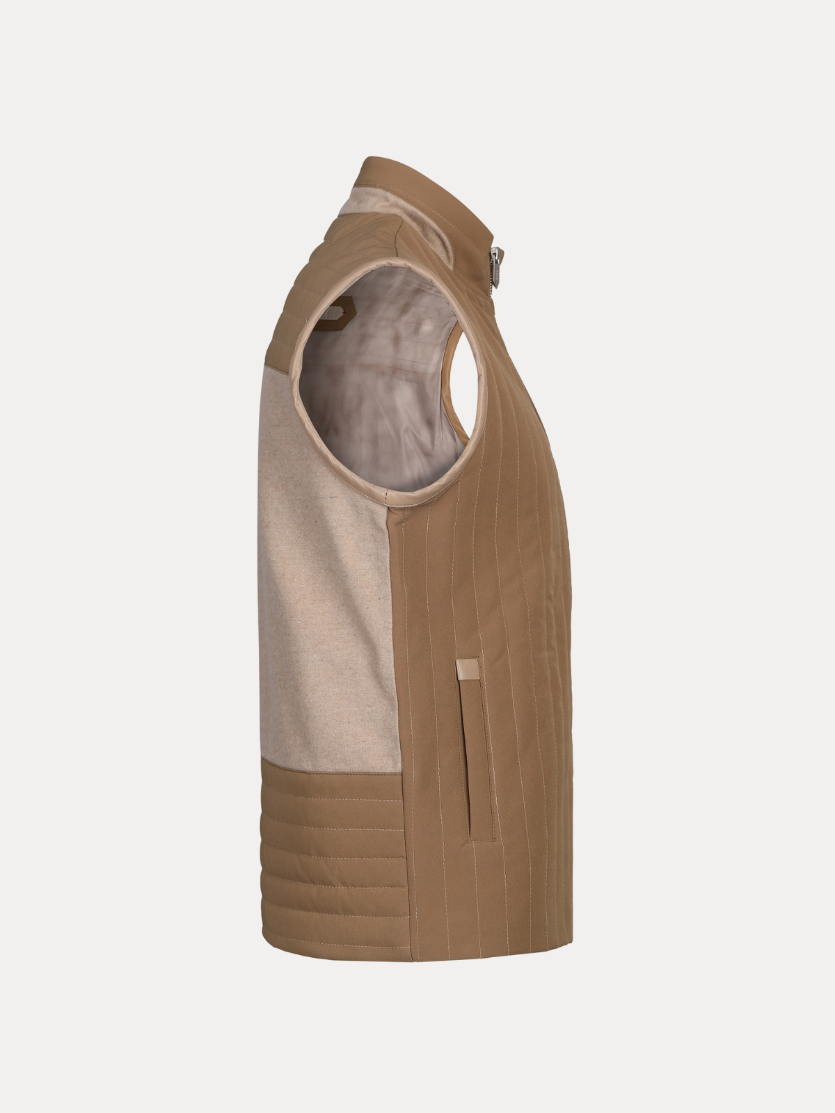 Hunter Quilted Camel Vest with Leather Piping