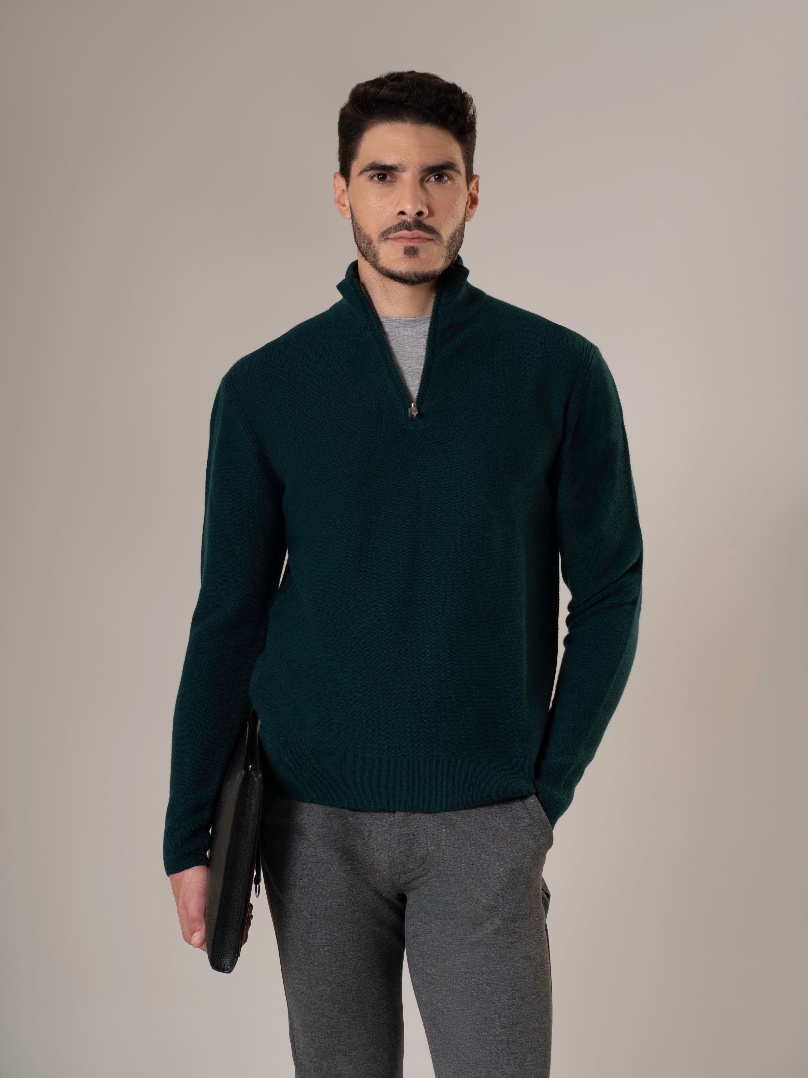 Cedar Deep Forest Cashmere Quarter-Zip Sweater