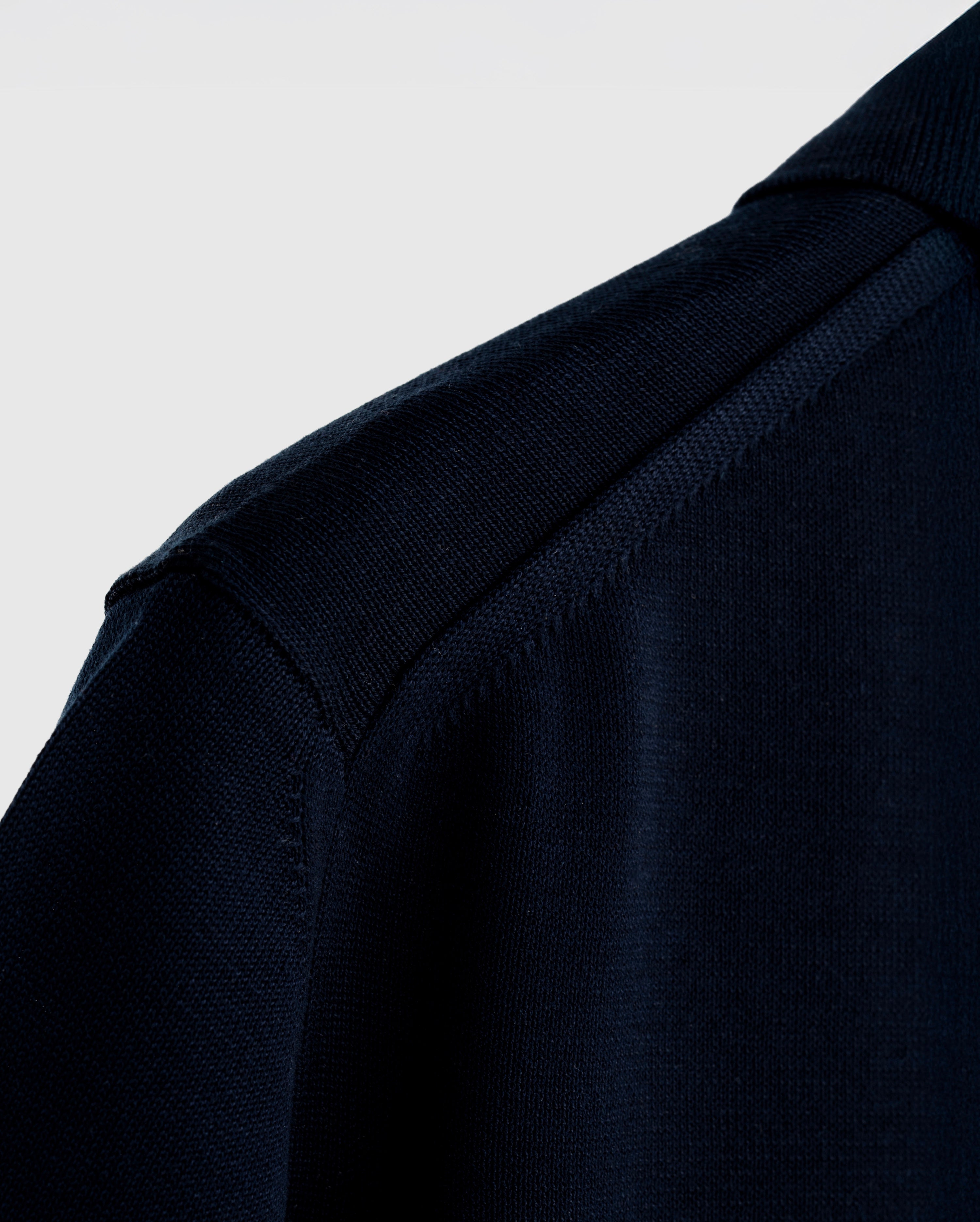 Aeden - Navy Mercerised Knit with Suede Trim