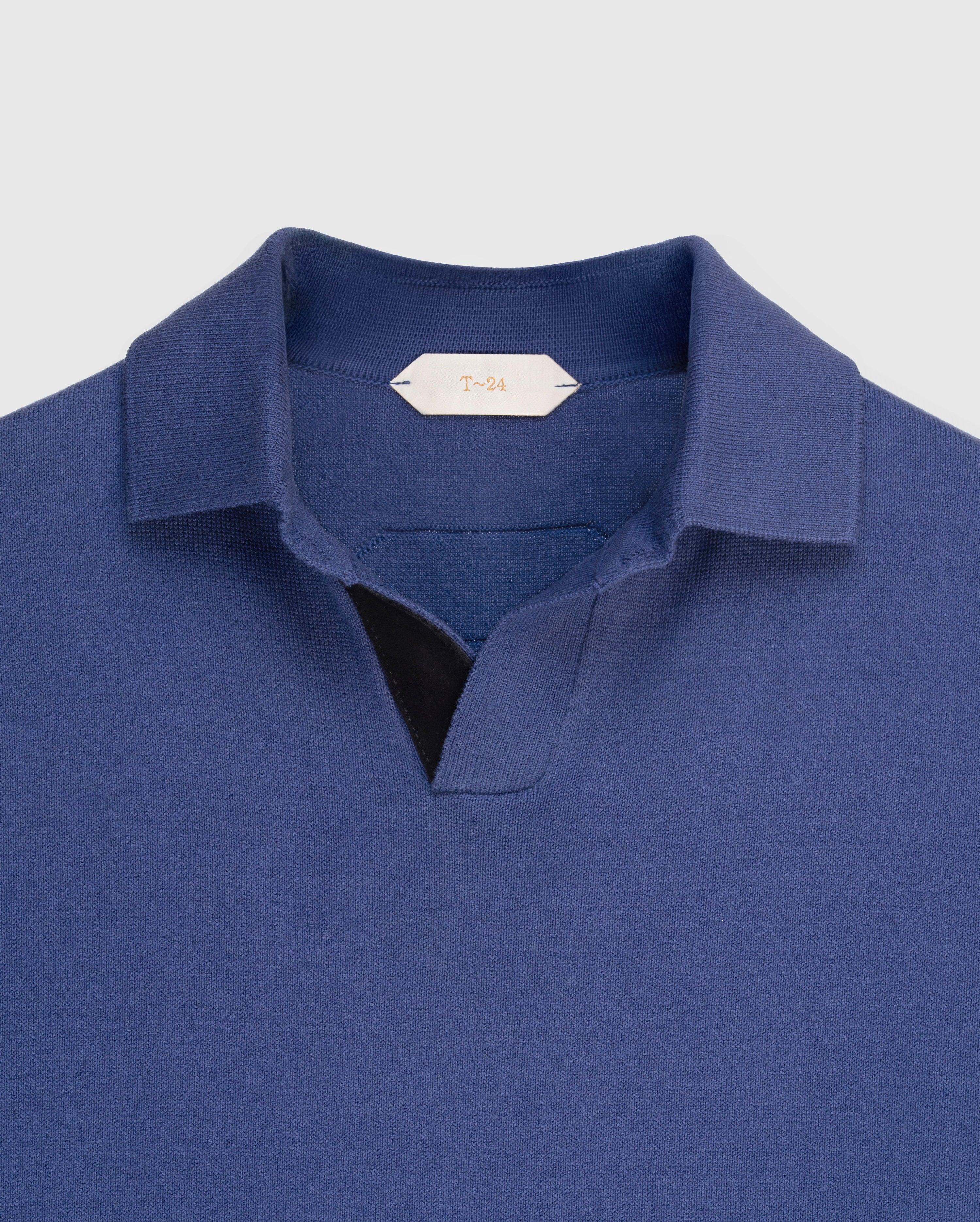 Aston - Marine blue Mercerised Knit Polo with Suede Trim