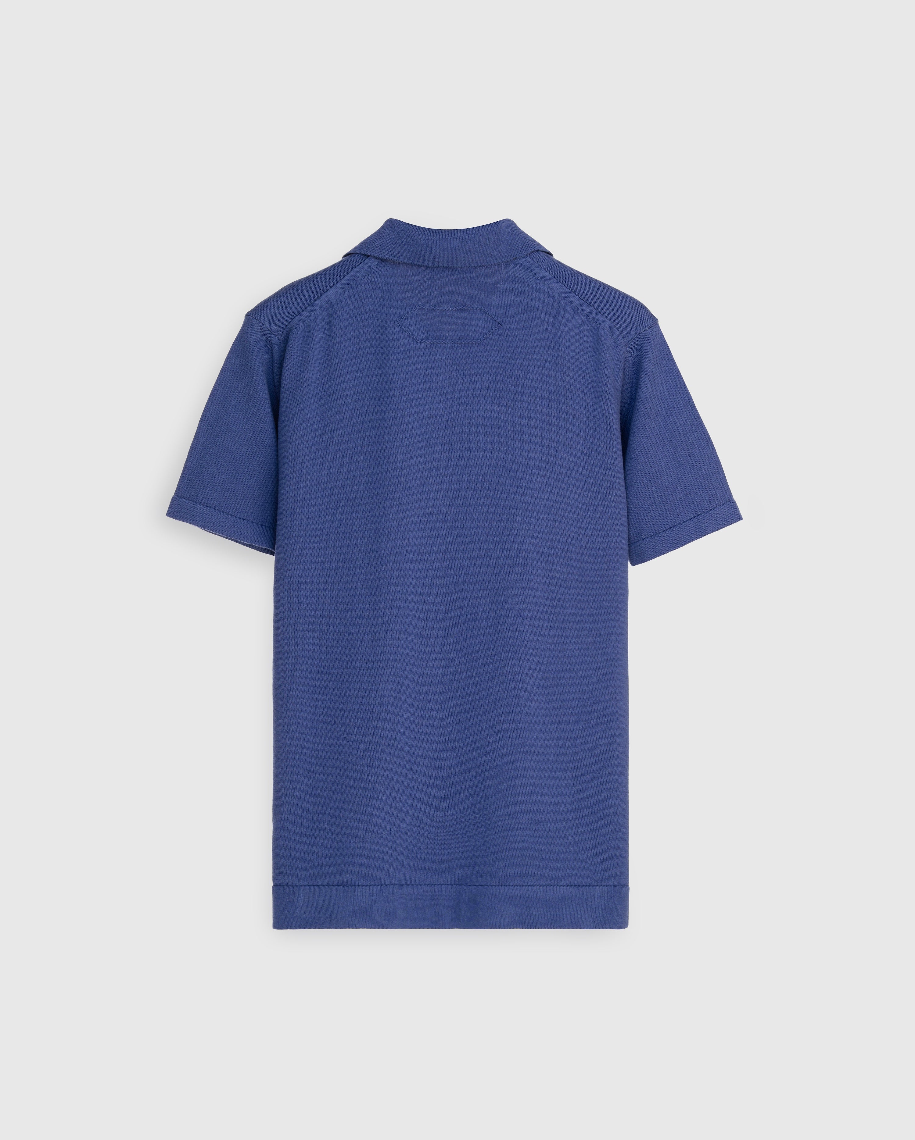 Aston - Marine blue Mercerised Knit Polo with Suede Trim