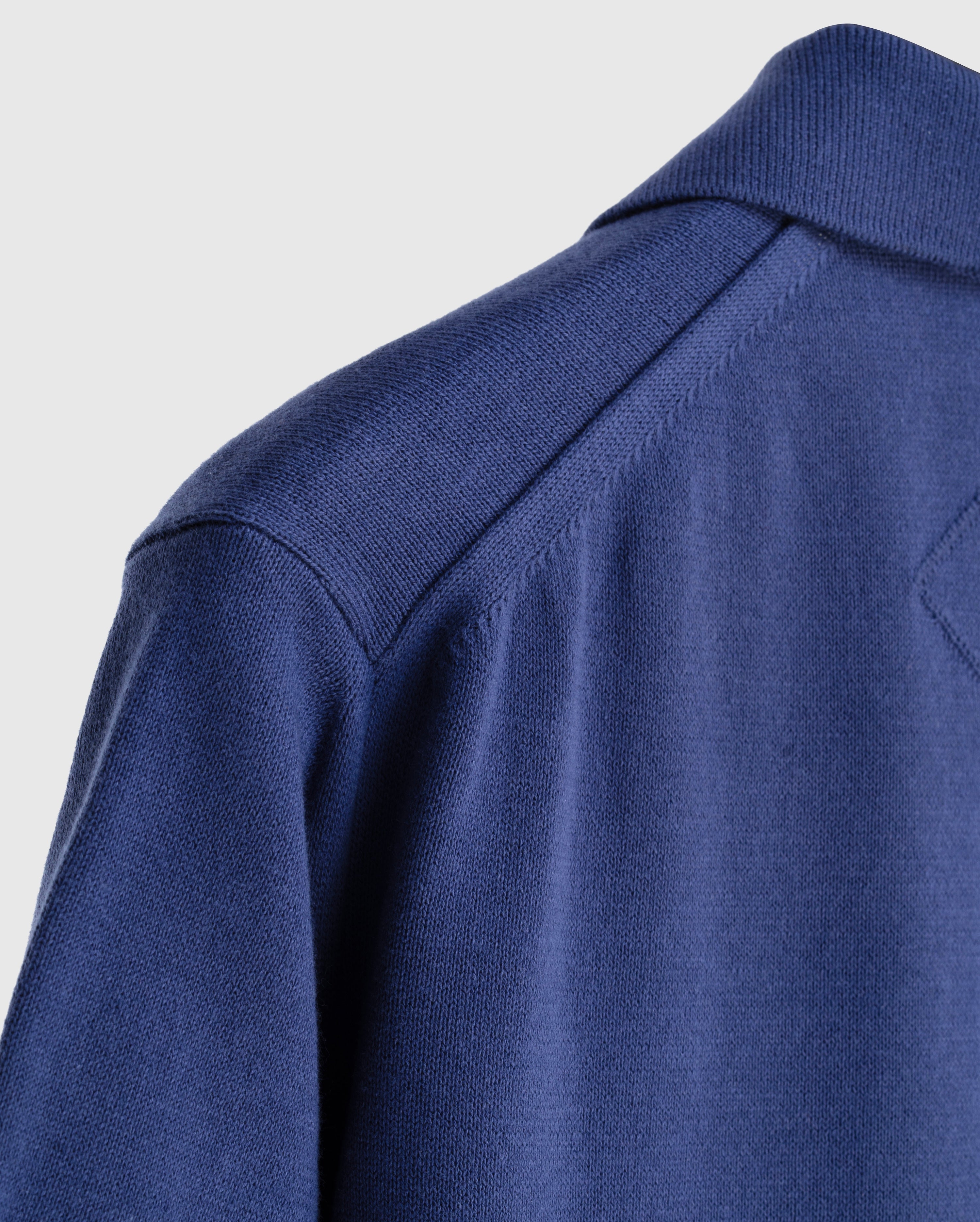 Aston - Marine blue Mercerised Knit Polo with Suede Trim