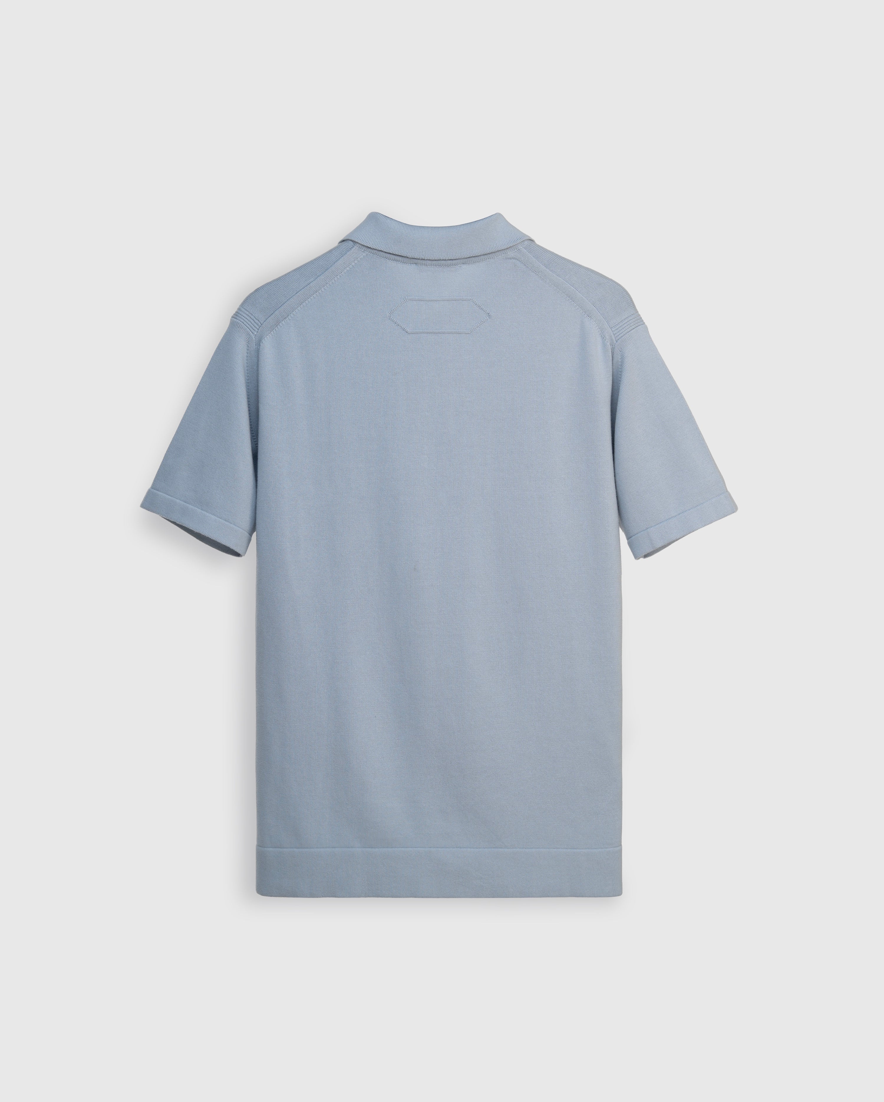 Aurel - Glacial Blue Knit Polo with Contrast Placket