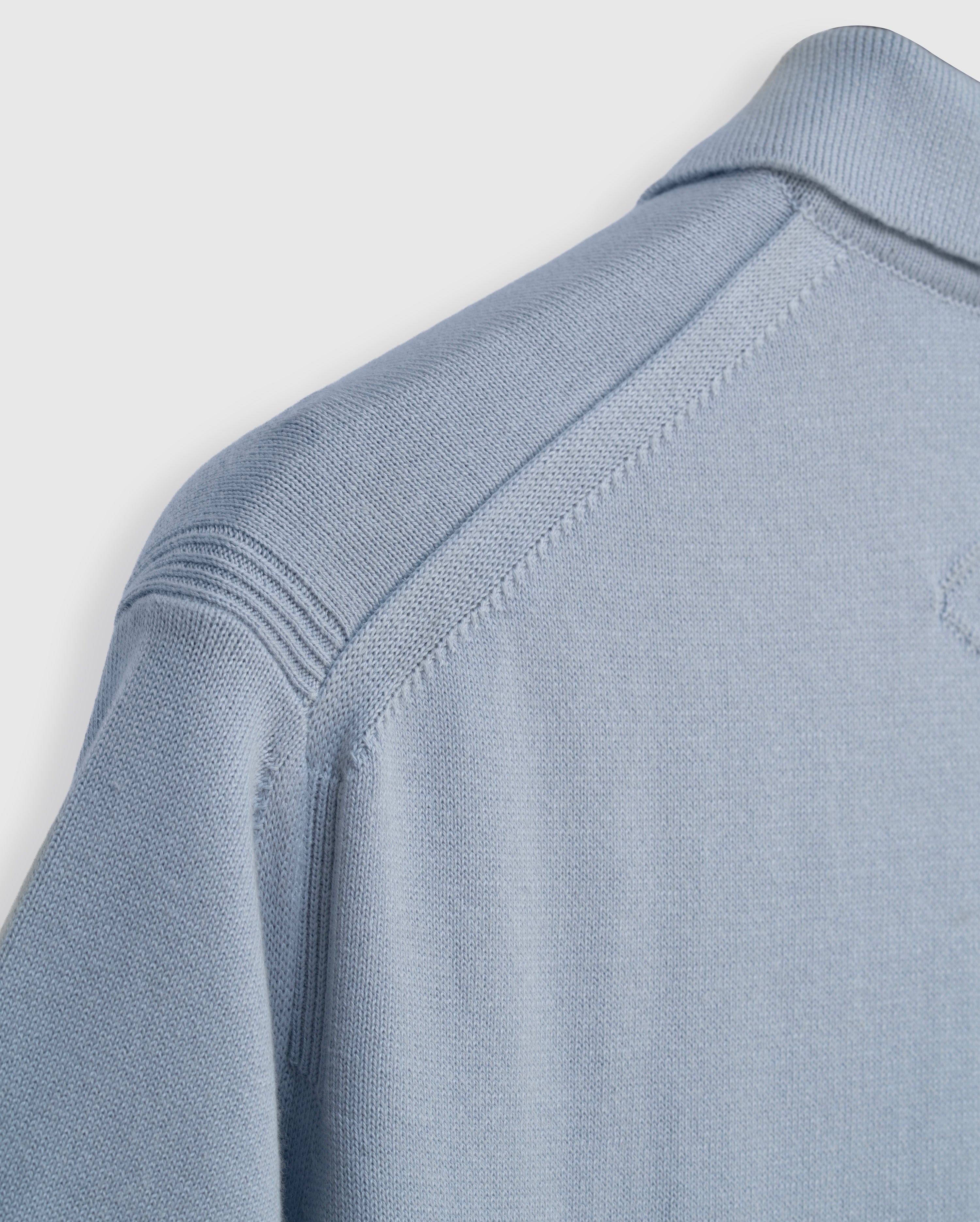 Aurel - Glacial Blue Knit Polo with Contrast Placket