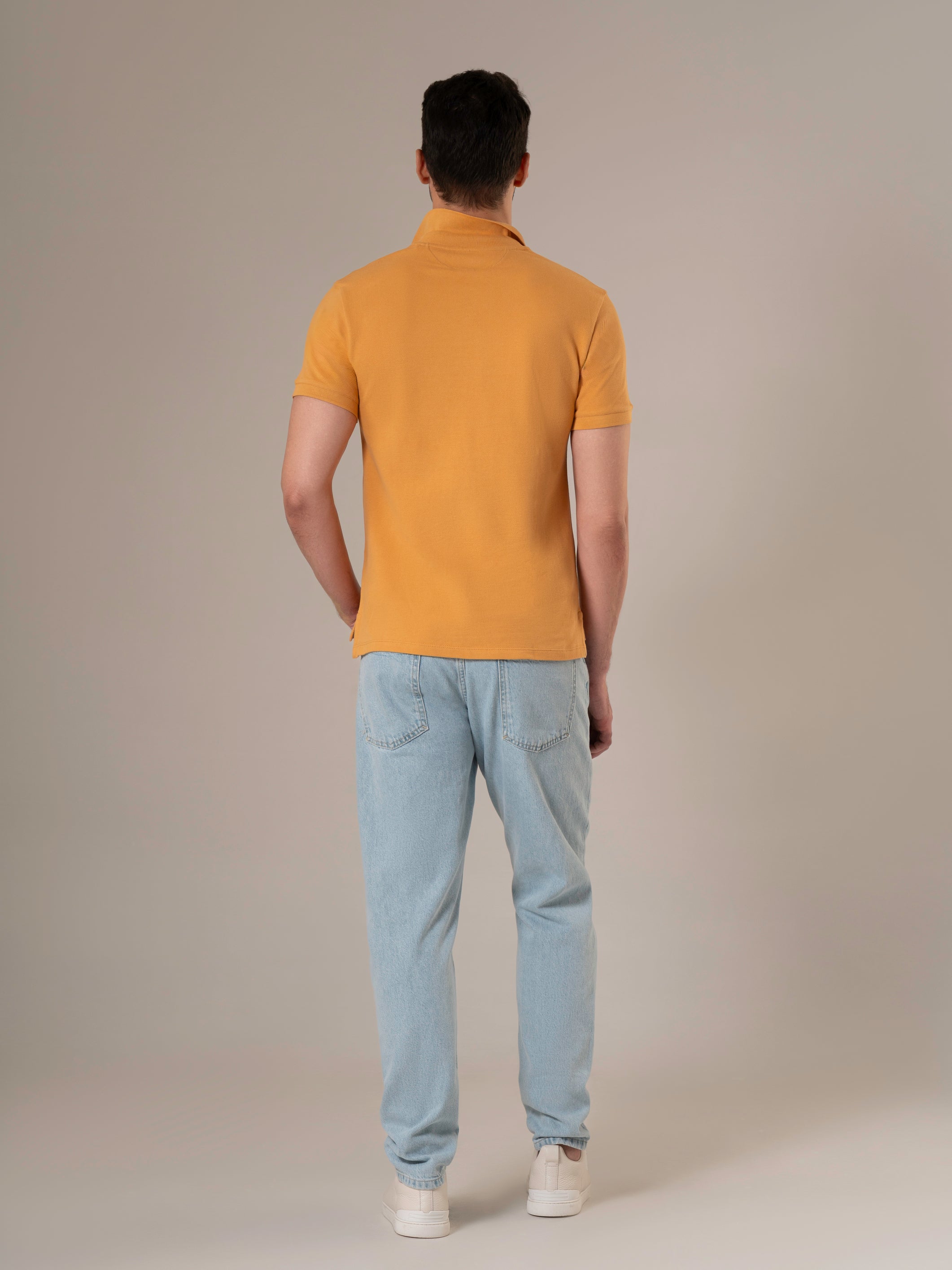 Doran Yellow Piqué Cotton Polo Shirt with Tonal Leather Accent