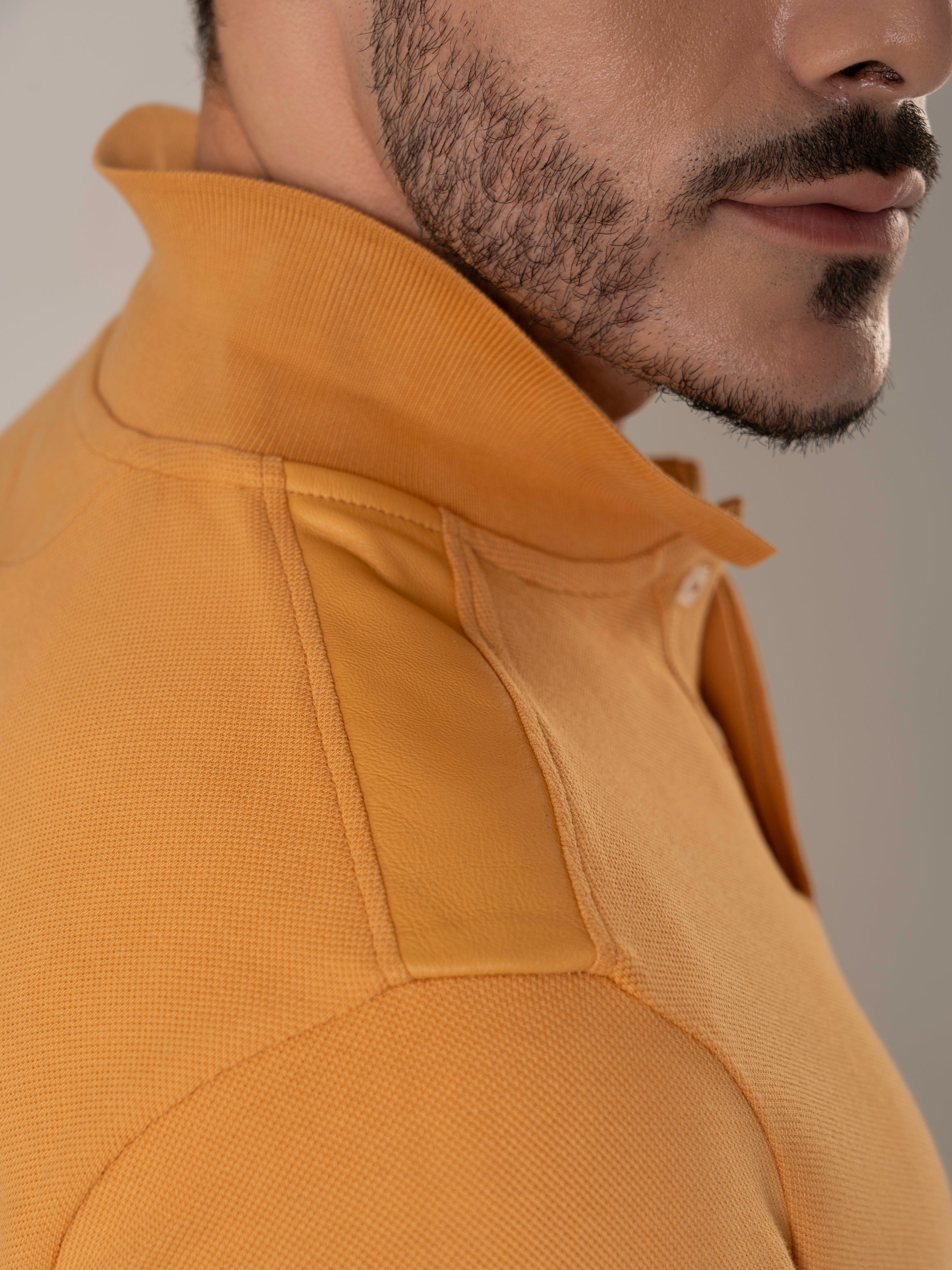 Doran Yellow Piqué Cotton Polo Shirt with Tonal Leather Accent