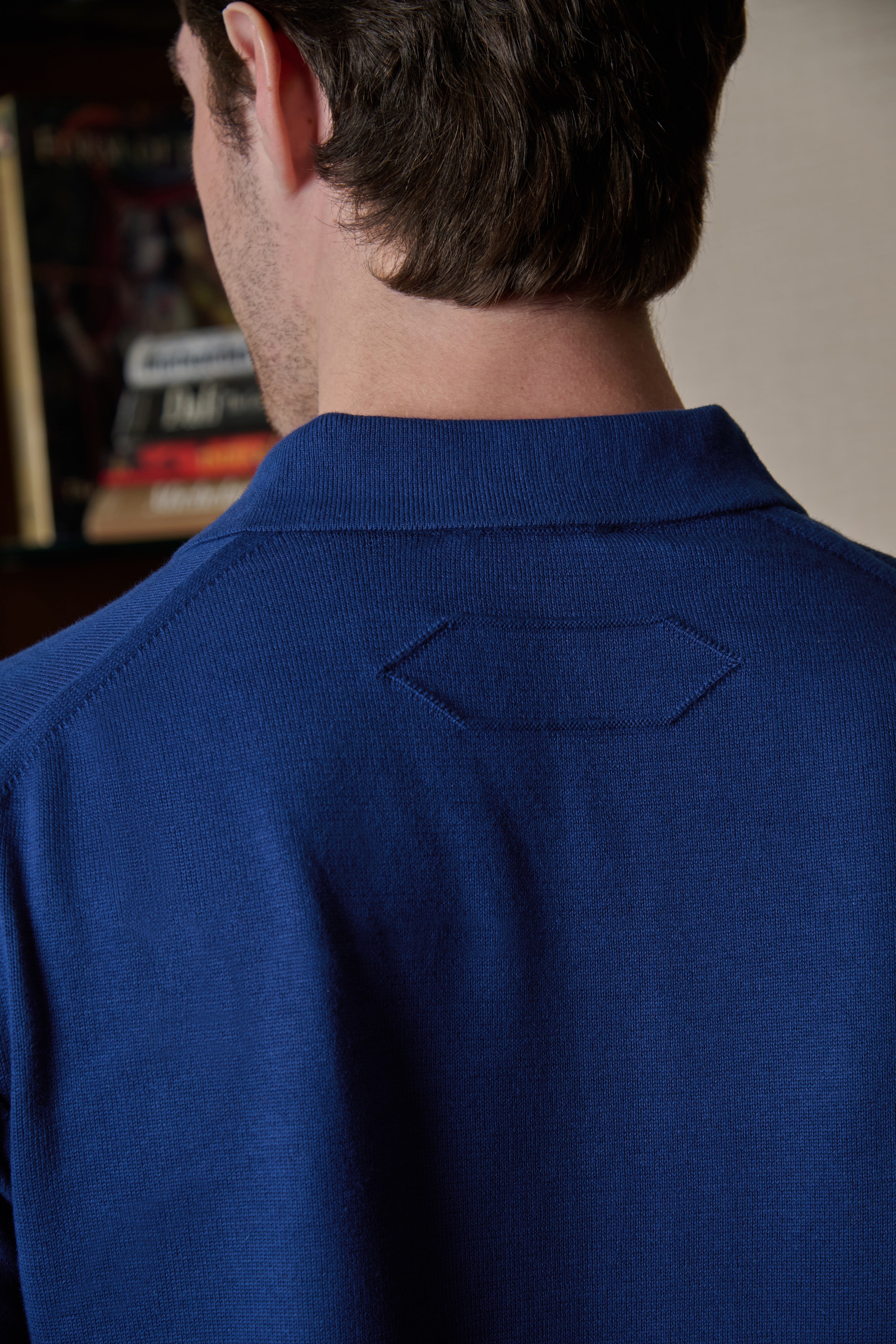Aston - Marine blue Mercerised Knit Polo with Suede Trim