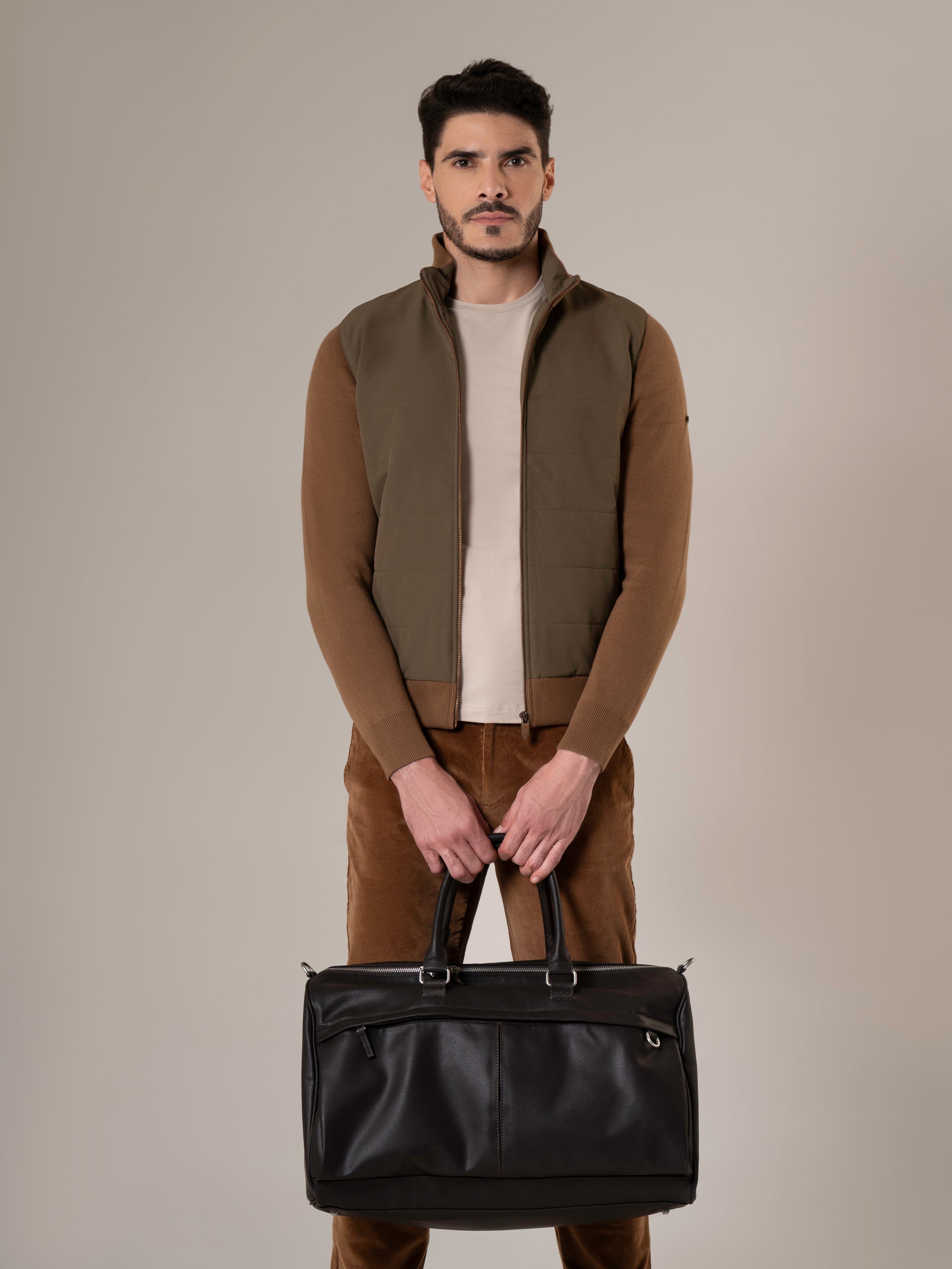 Ranger Antique Bronze Quilted Bomber Jacket with Cotton-Knit Sleeves