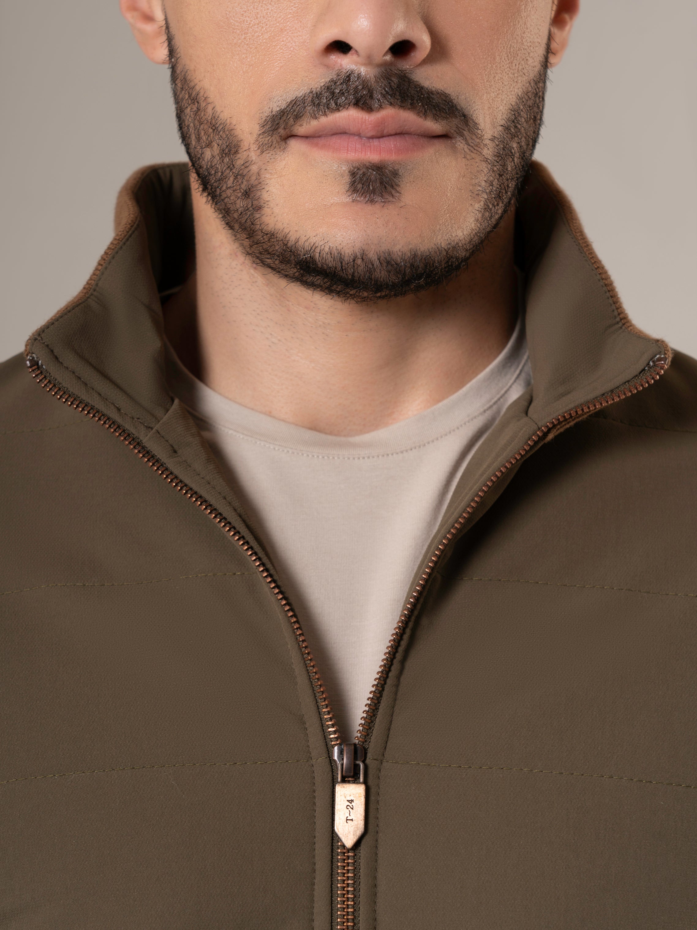 Ranger Antique Bronze Quilted Bomber Jacket with Cotton-Knit Sleeves