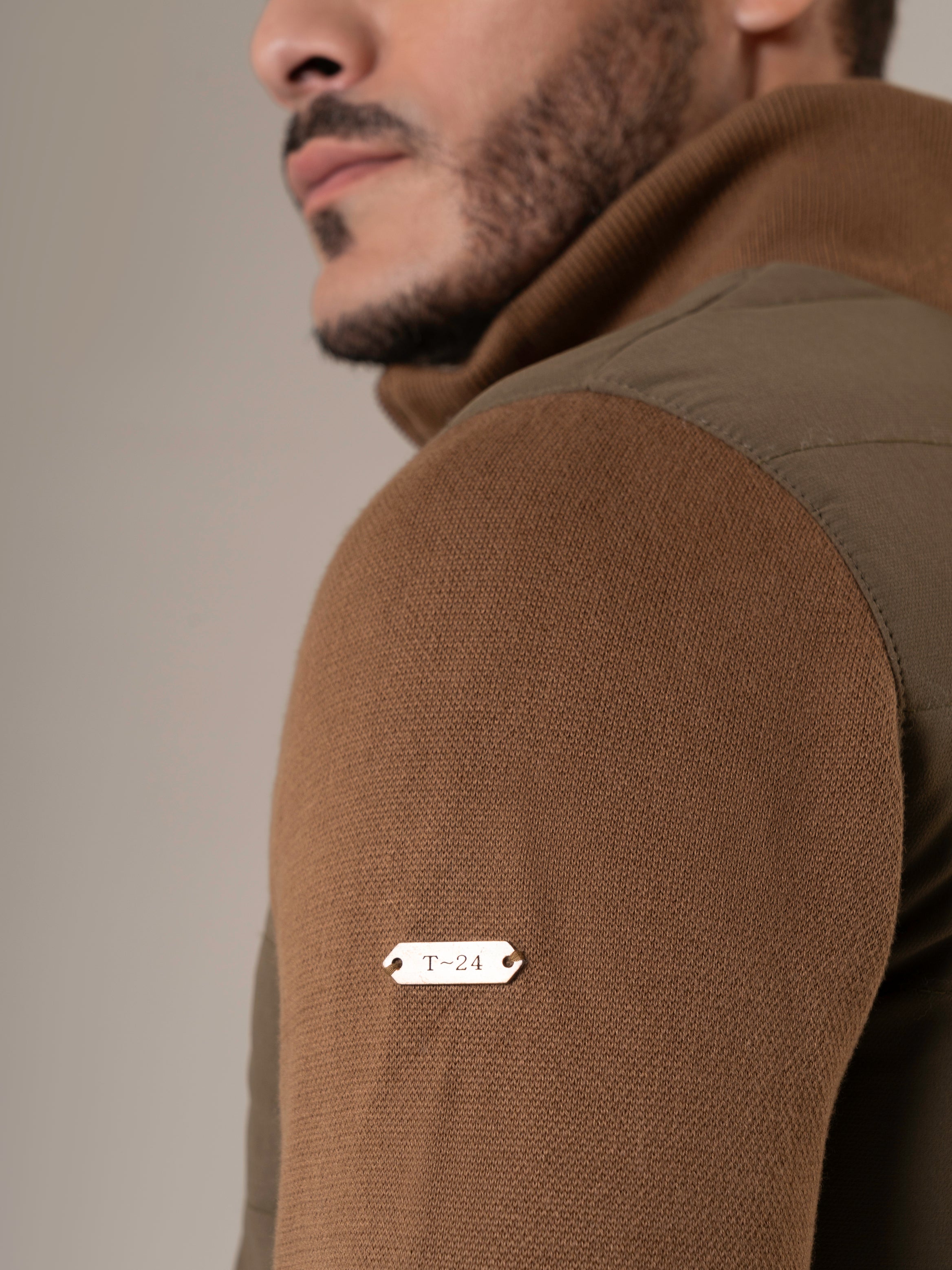 Ranger Antique Bronze Quilted Bomber Jacket with Cotton-Knit Sleeves