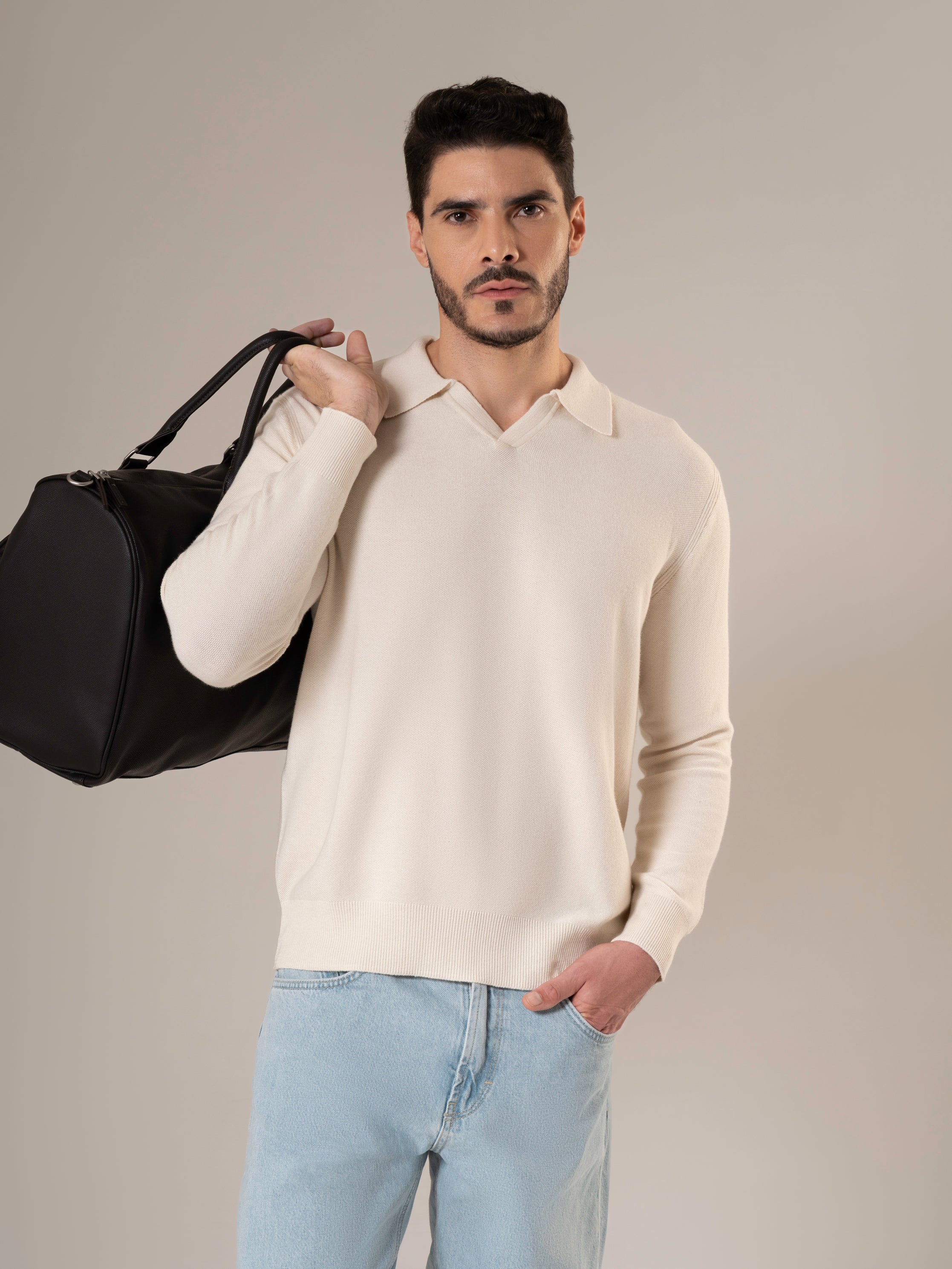 Solace Ivory Polo Collar Cashmere Sweater