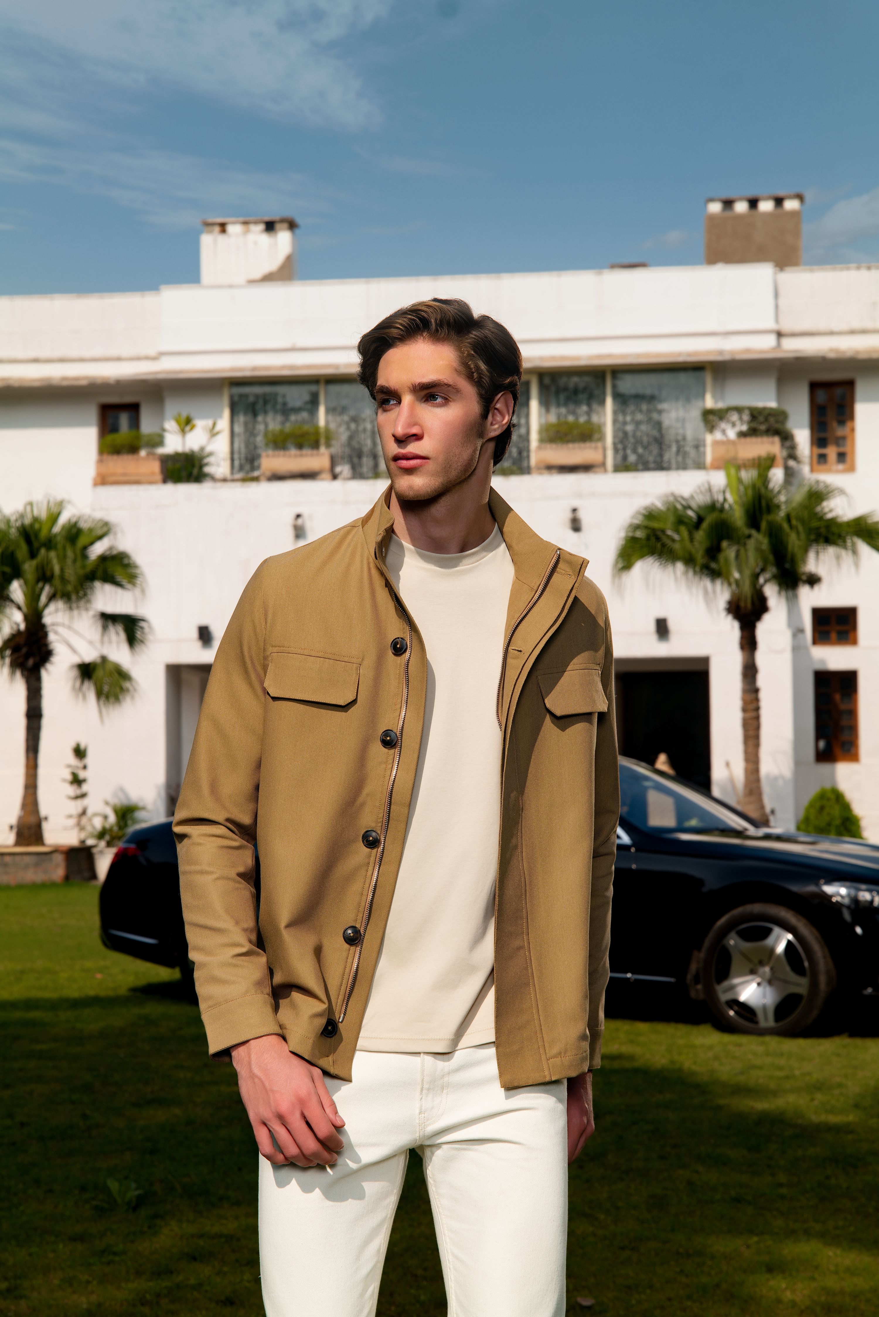 VORTEX – Khaki Field Jacket with Tan Suede Under-Collar