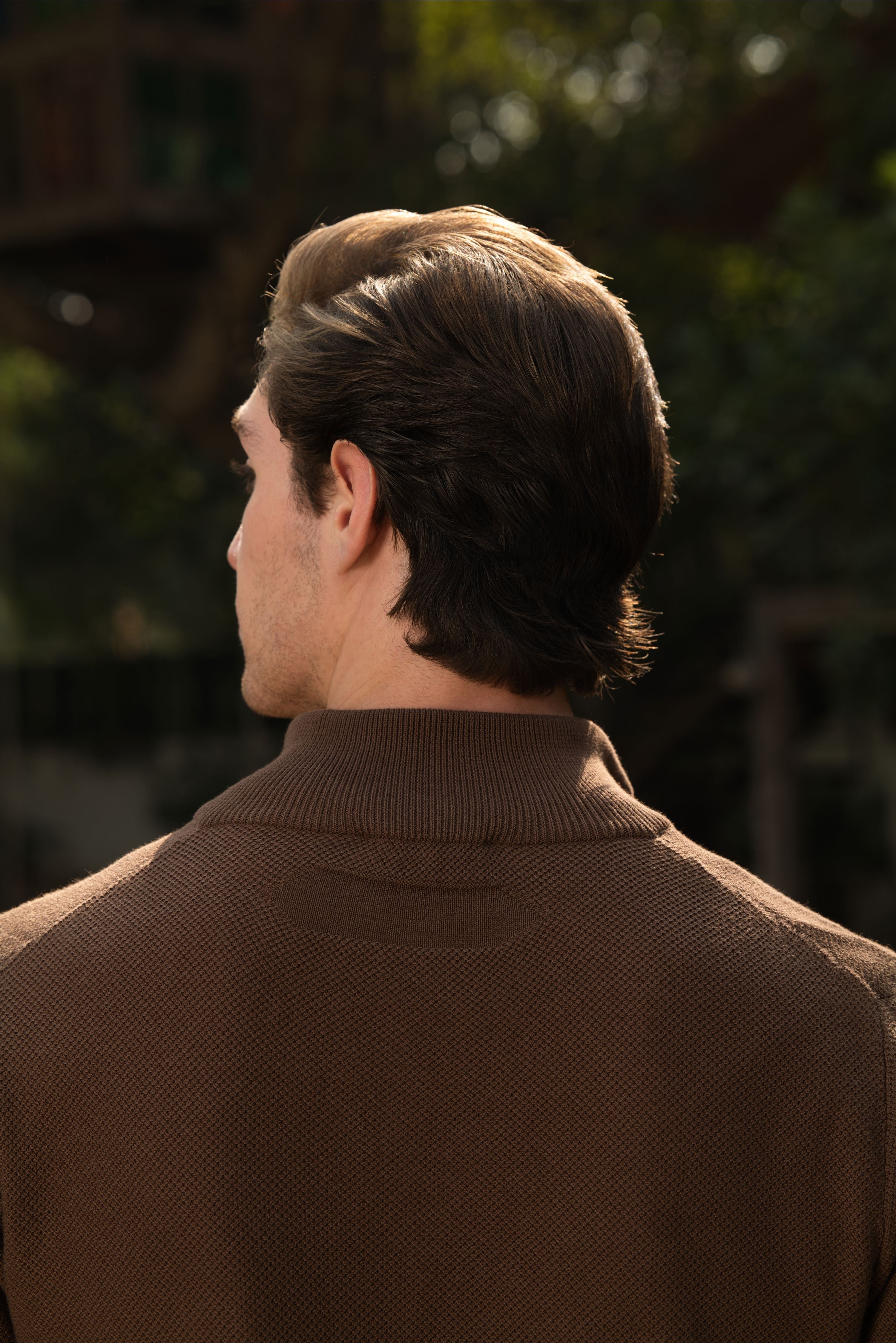 BRECKEN – Premium Cotton Knit Honeycomb High-Collar Sweater with Leather Trim