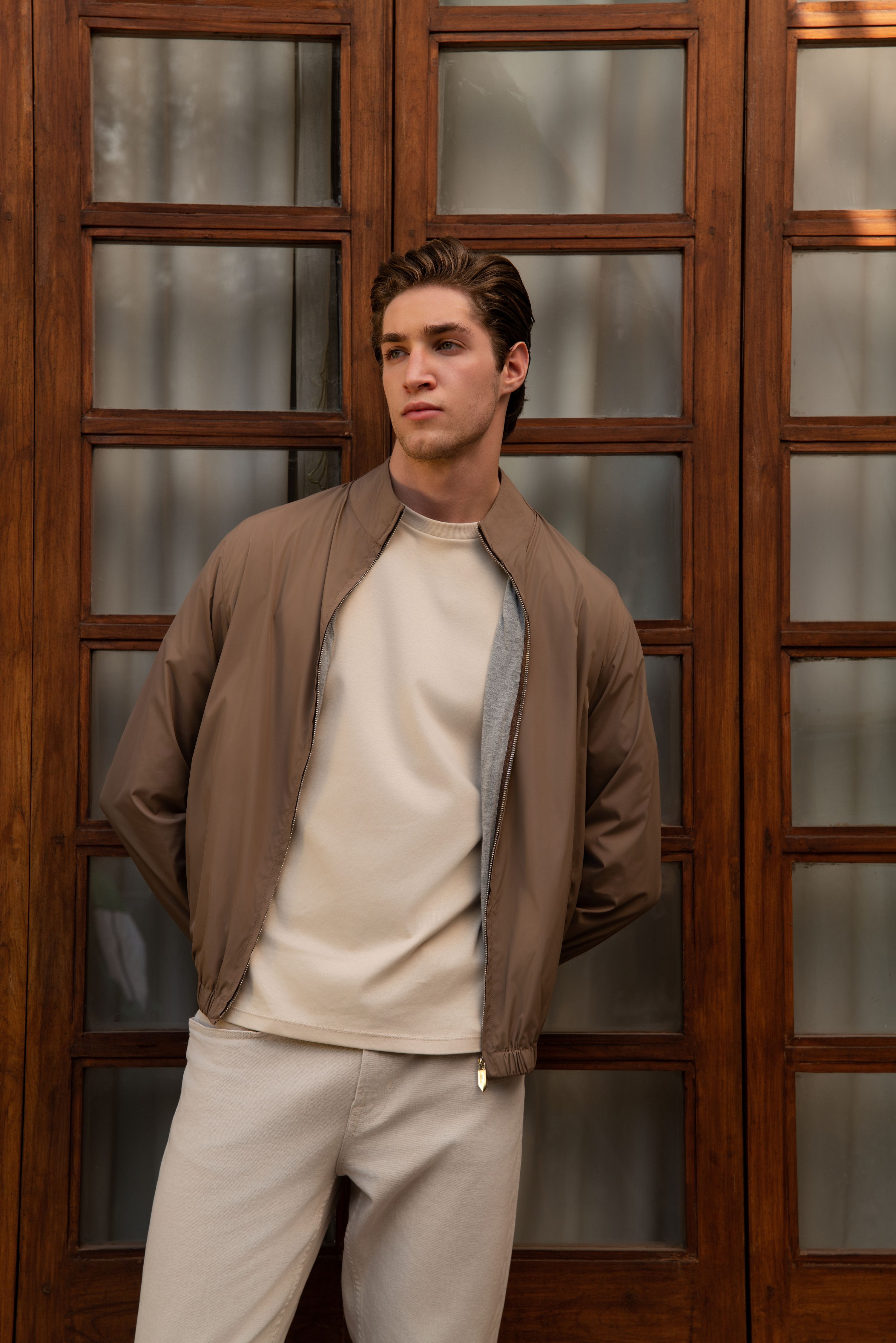 CANYON – Brown Lightweight Technical Jacket with Contrast Knit Lining