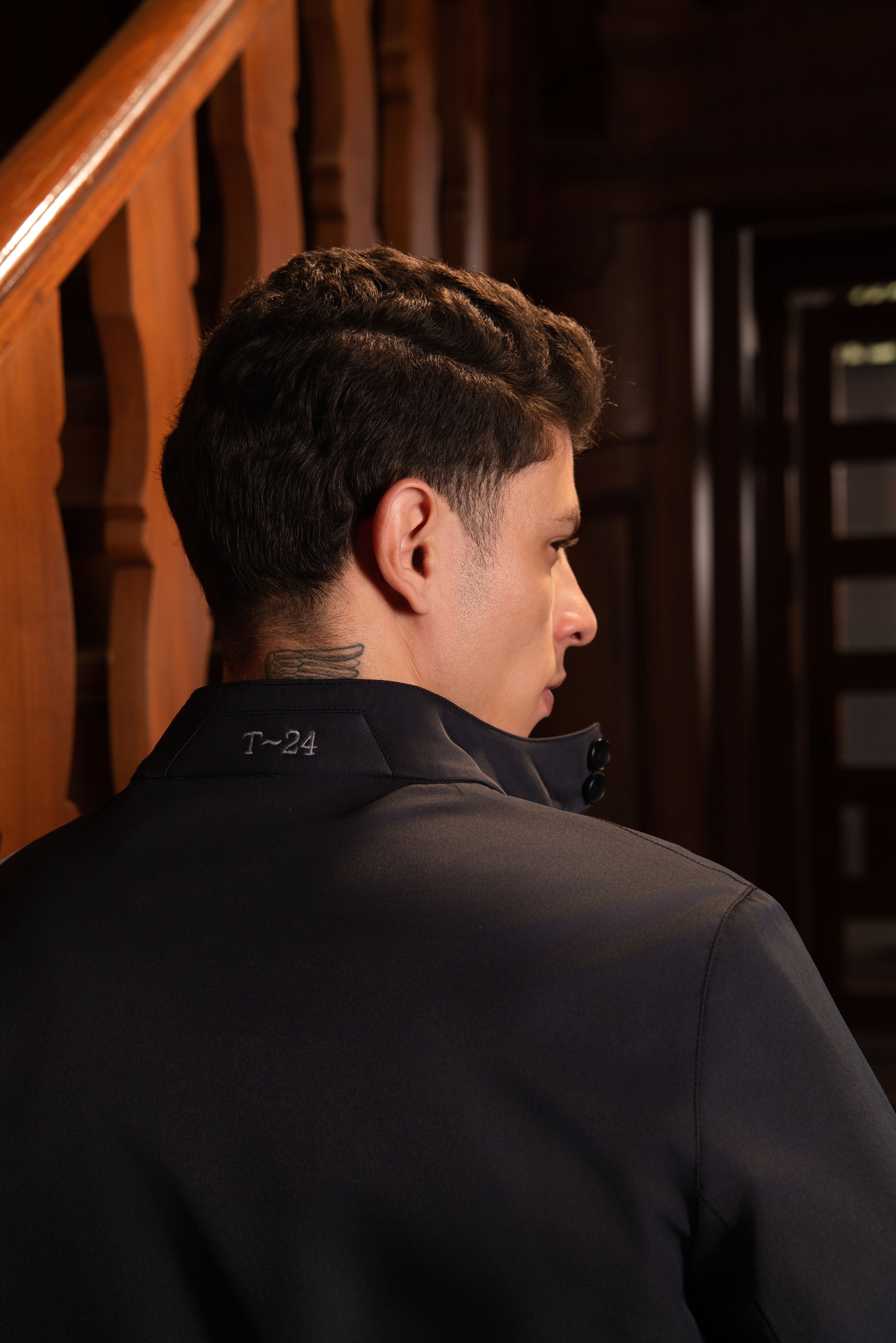 AQUILO - Midnight blue blue Technical Shell Jacket with Leather Accents