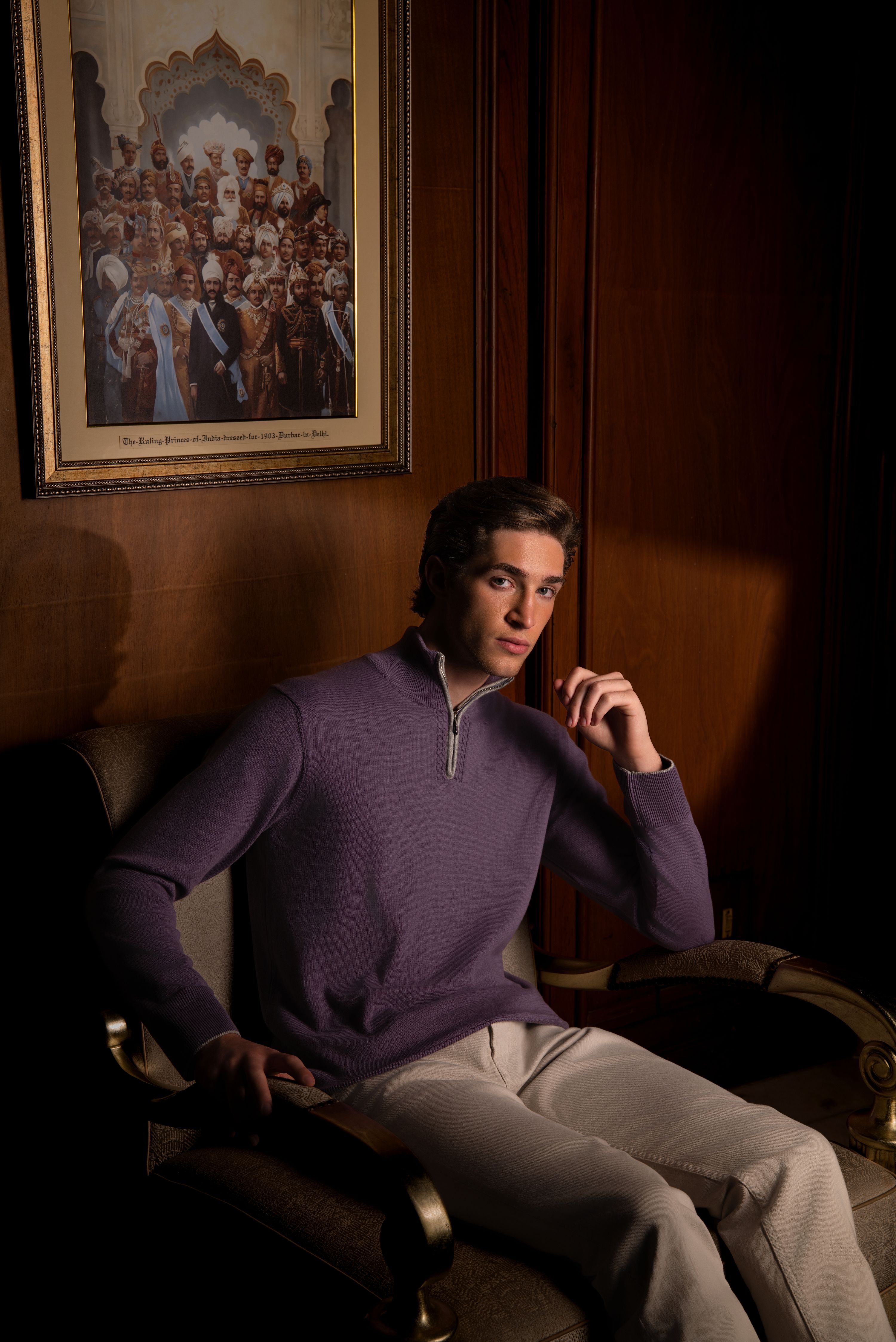 BRAXTON – Quarter-Zip Premium Cotton Sweater with Contrast Piping