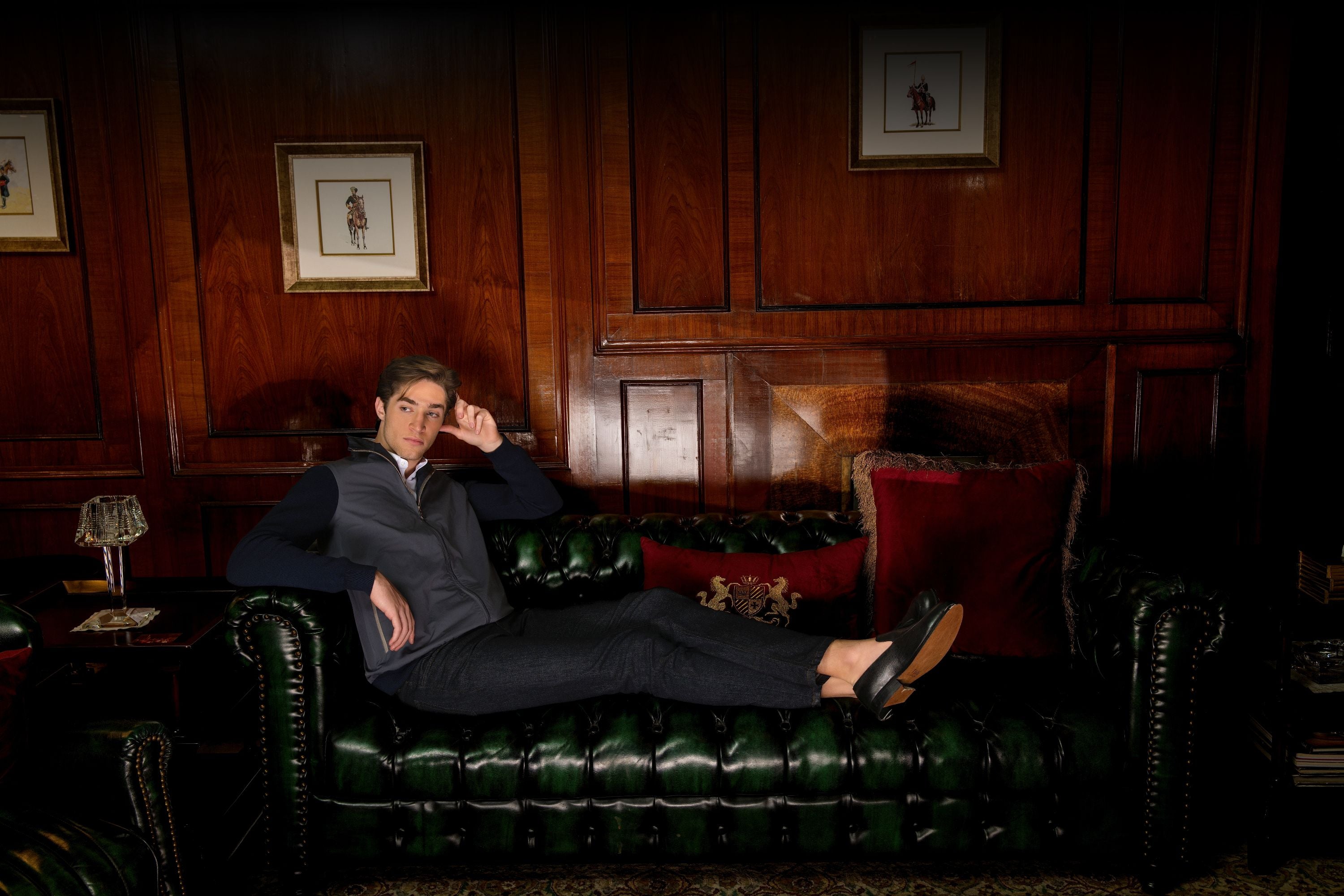 SAILOR - Steel Blue Bomber Jacket with Navy Cotton-Knit Sleeves and Suede-Trimmed Pockets