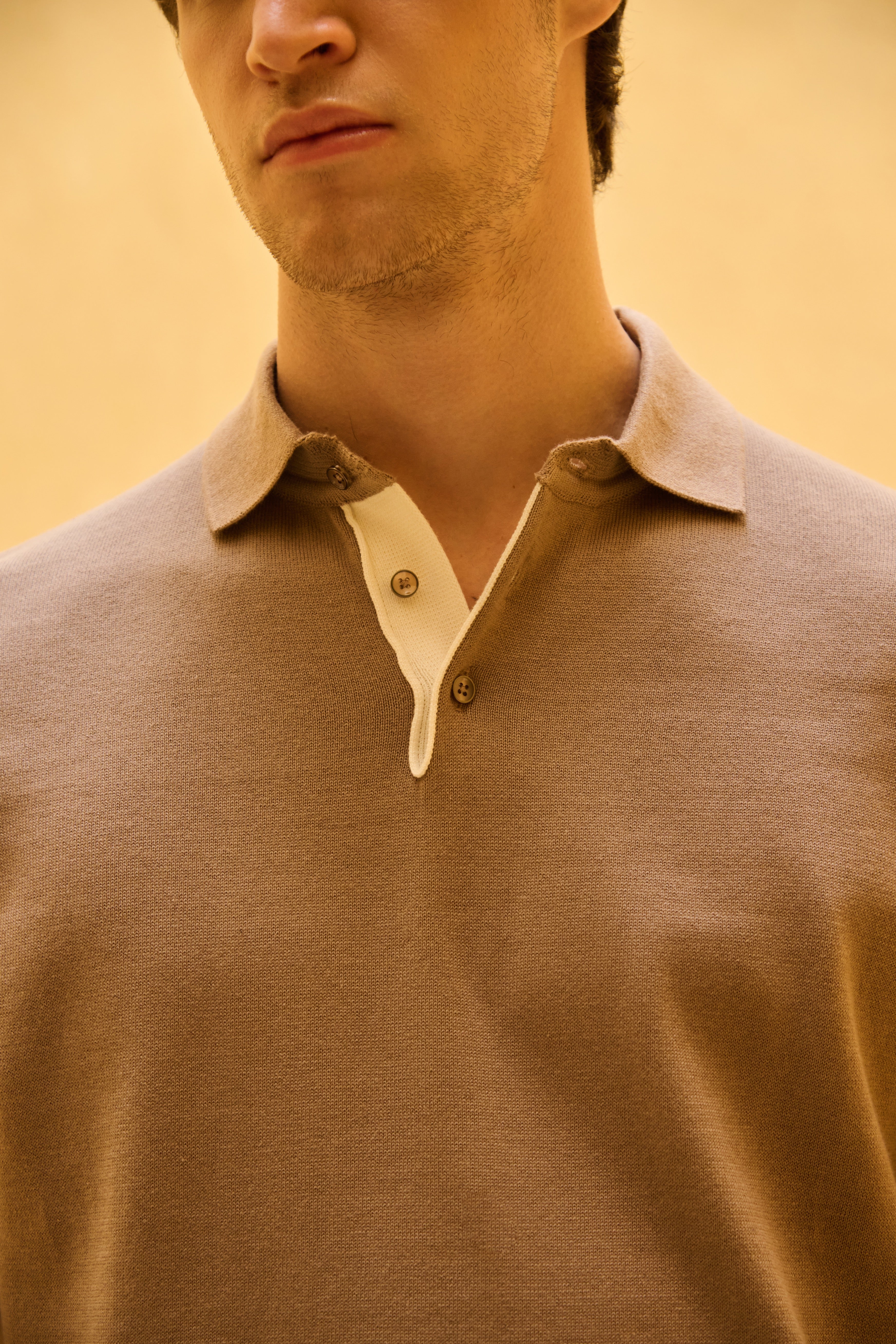 Rafa - Taupe Knit Polo with Contrast Placket