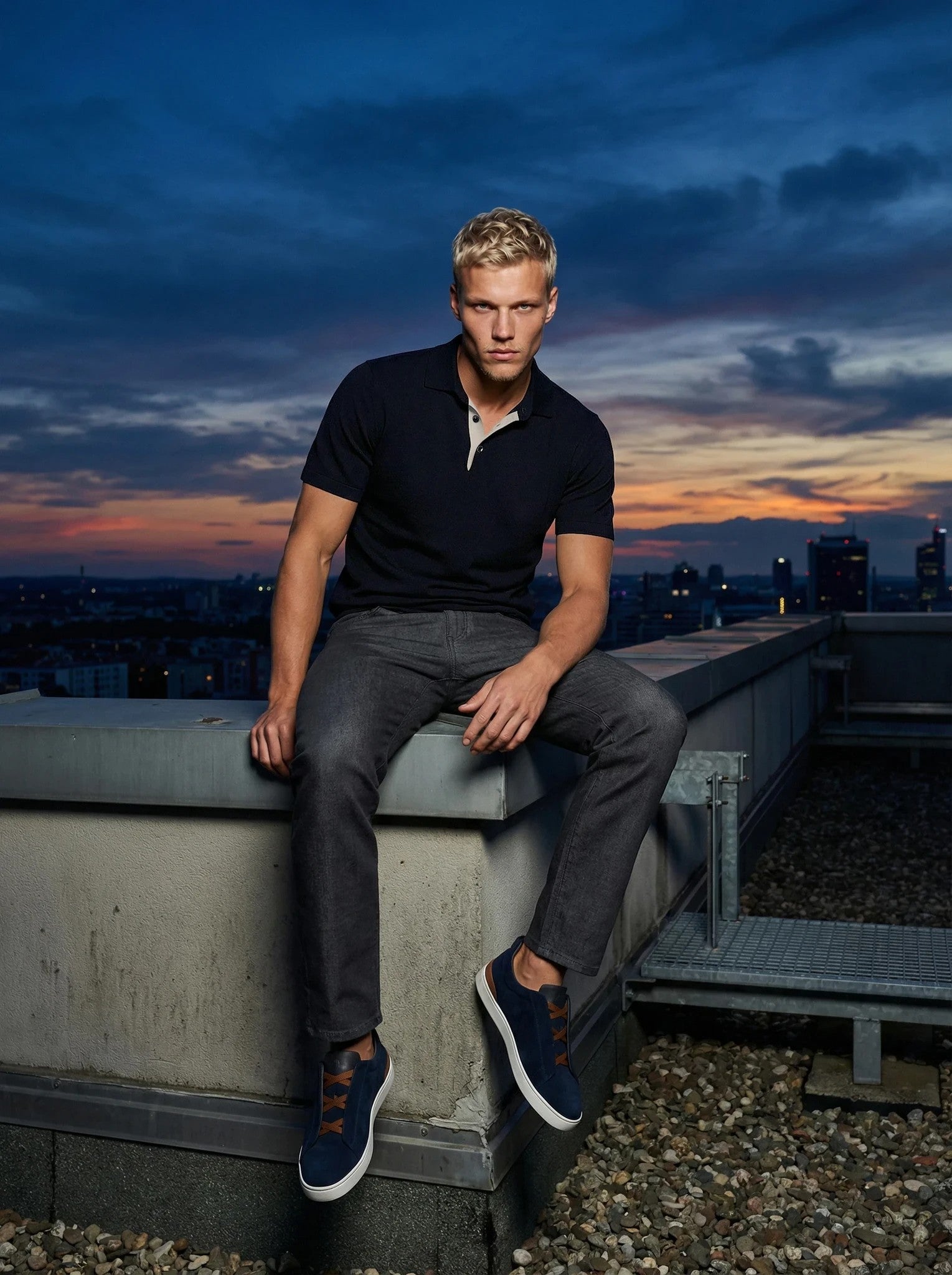 Zane - Deep navy Knit Polo with Contrast Placket