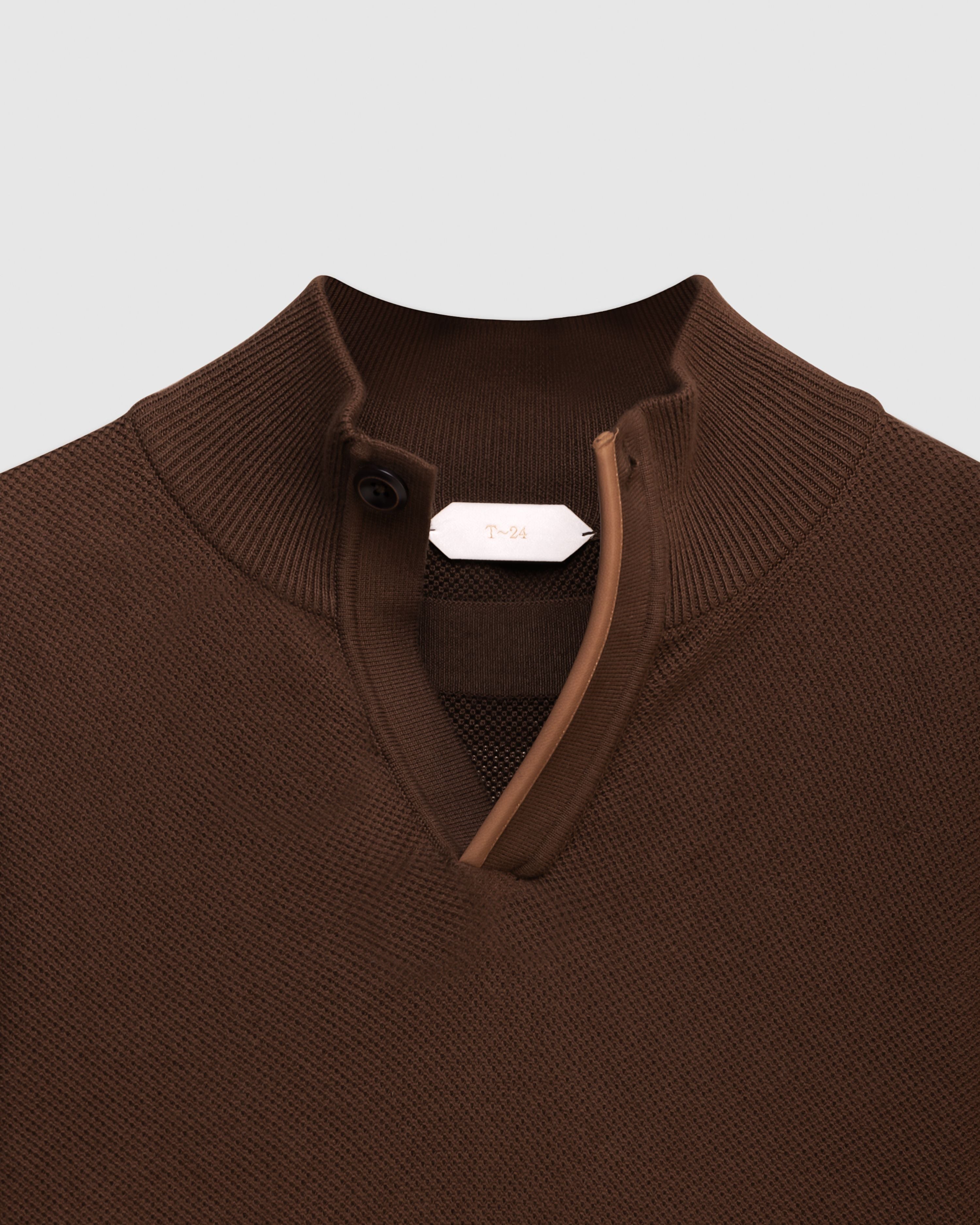 BRECKEN – Premium Cotton Knit Honeycomb High-Collar Sweater with Leather Trim