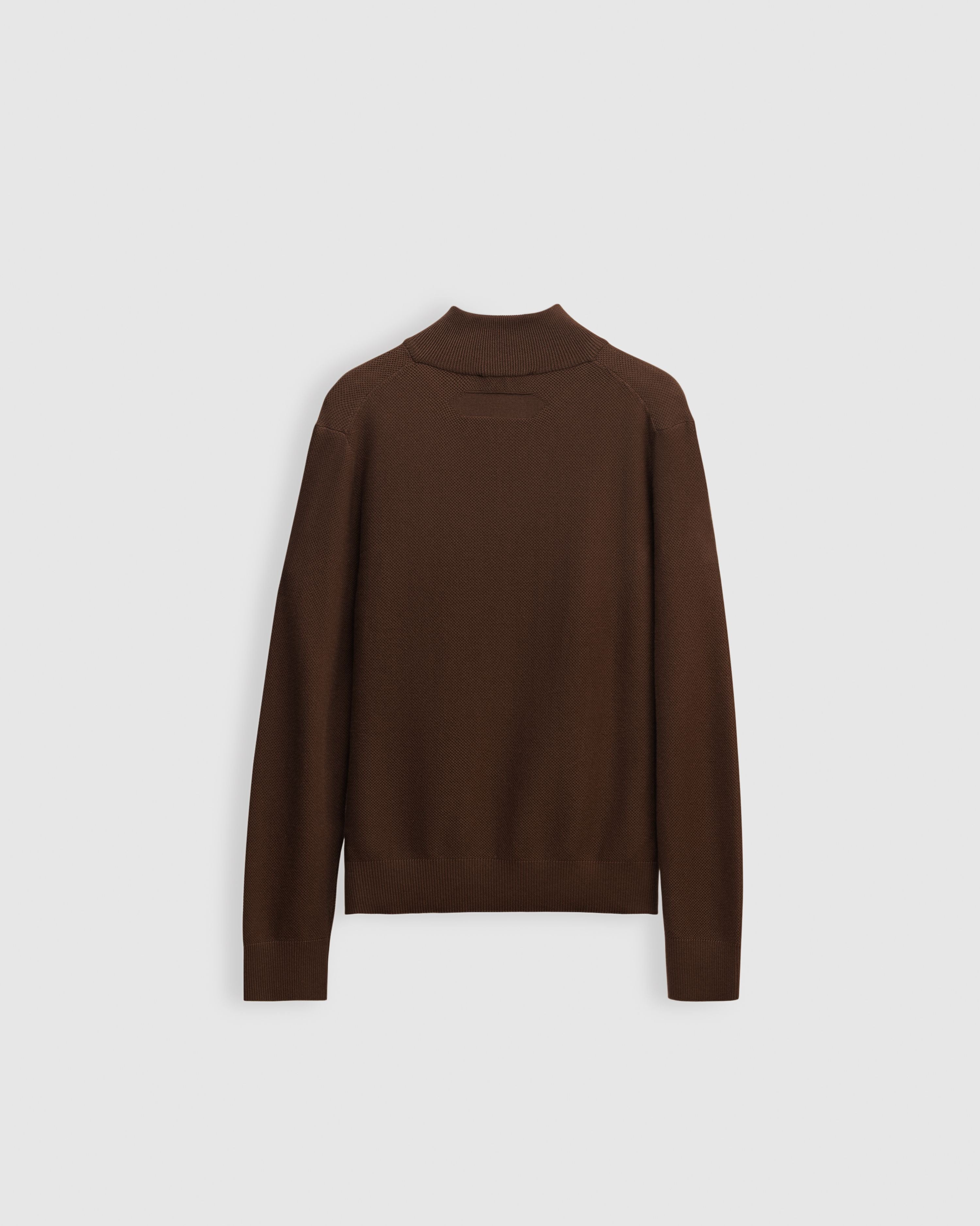 BRECKEN – Premium Cotton Knit Honeycomb High-Collar Sweater with Leather Trim