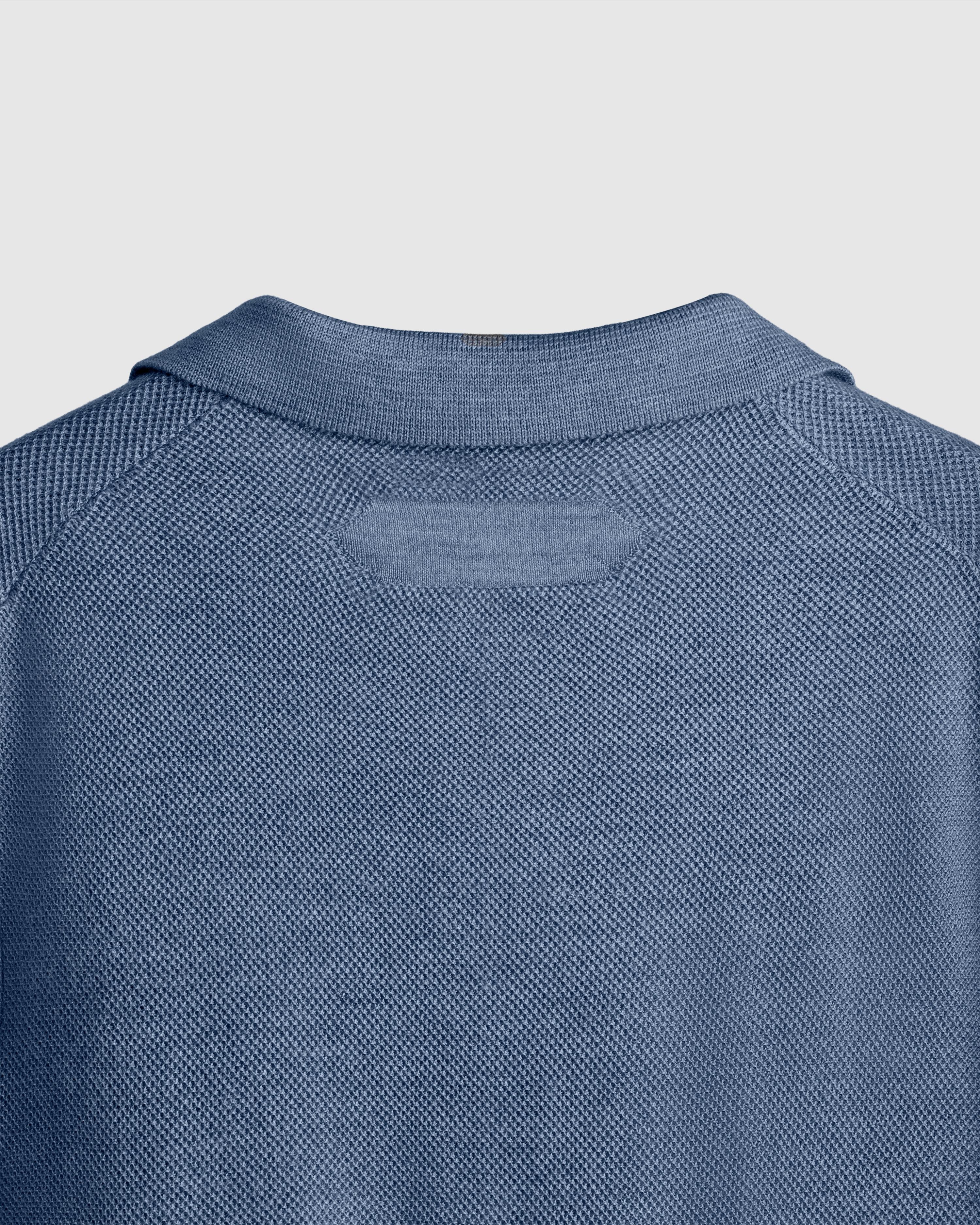 HARBOUR – Pure Cashwool Honeycomb Knit Polo Collar Sweater in Glacial Blue