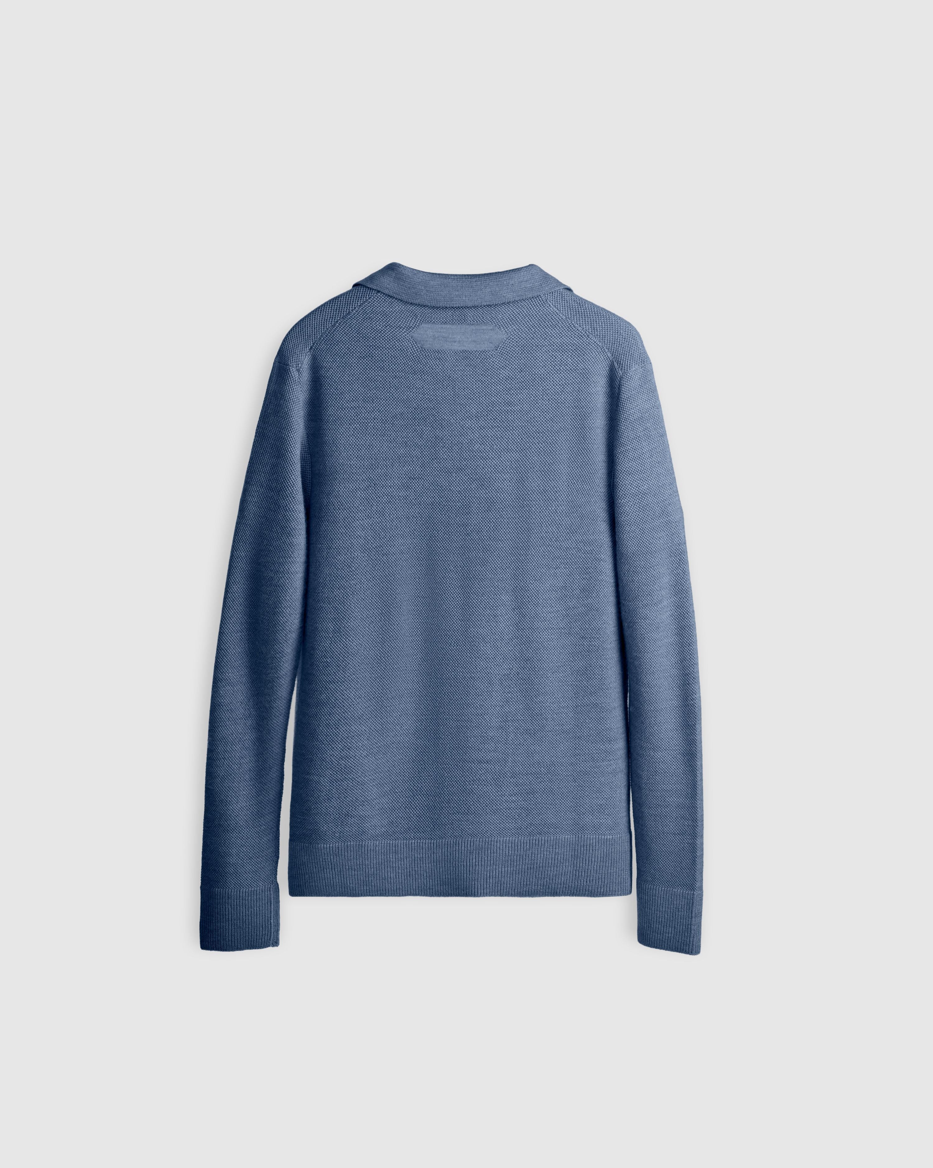 HARBOUR – Pure Cashwool Honeycomb Knit Polo Collar Sweater in Glacial Blue