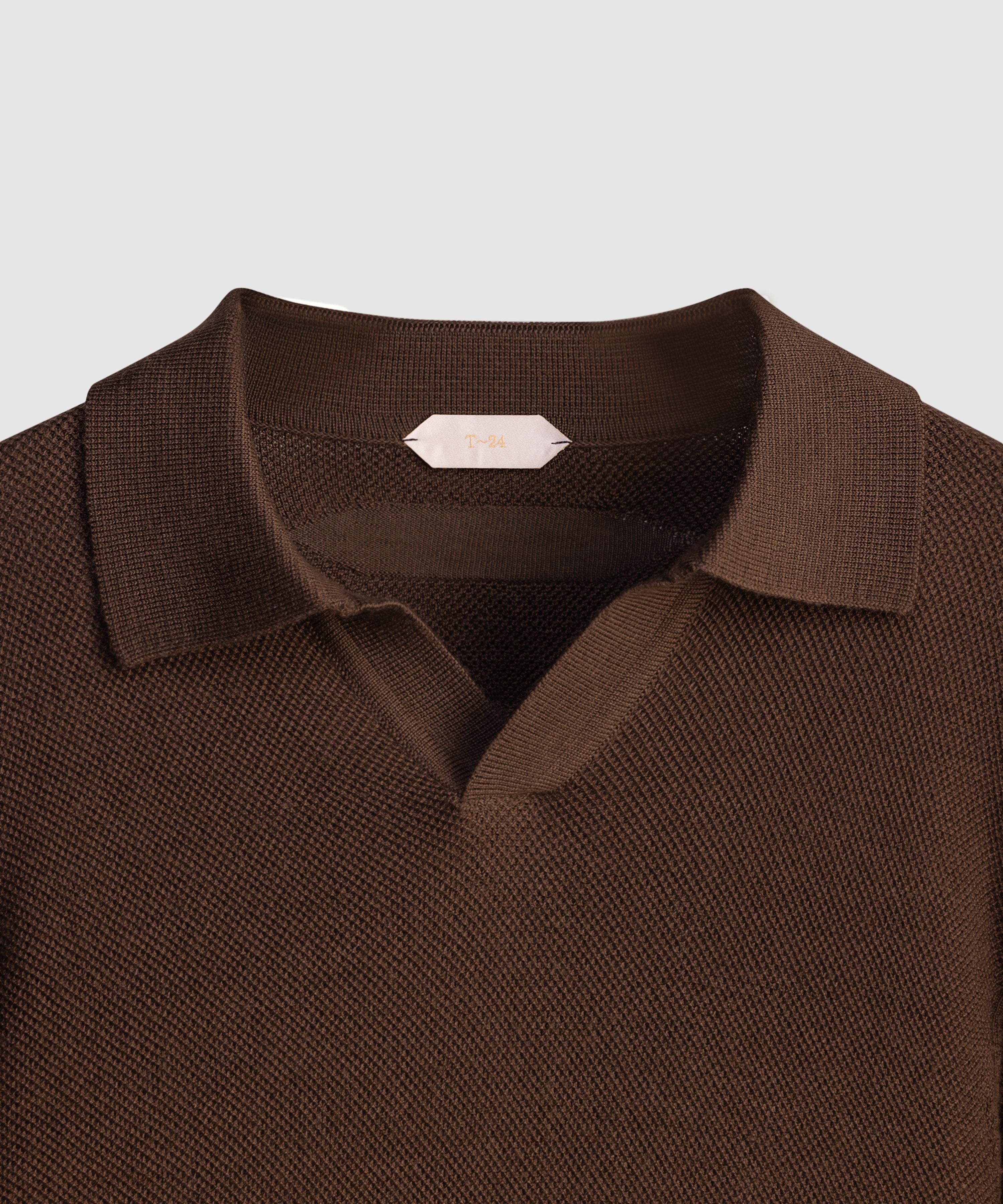 HAYDON – Pure Cashwool Honeycomb Knit Polo Collar Sweater in Mocha Oak