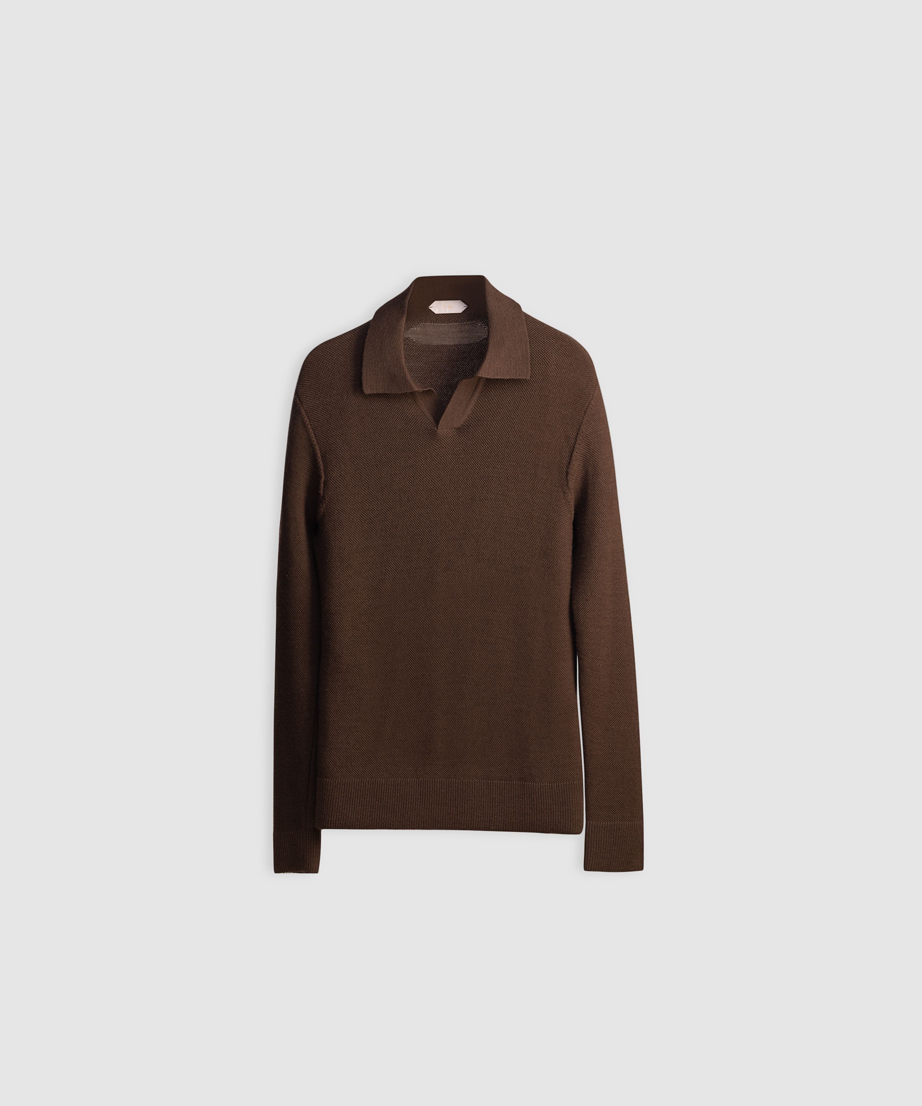 HAYDON – Pure Cashwool Honeycomb Knit Polo Collar Sweater in Mocha Oak