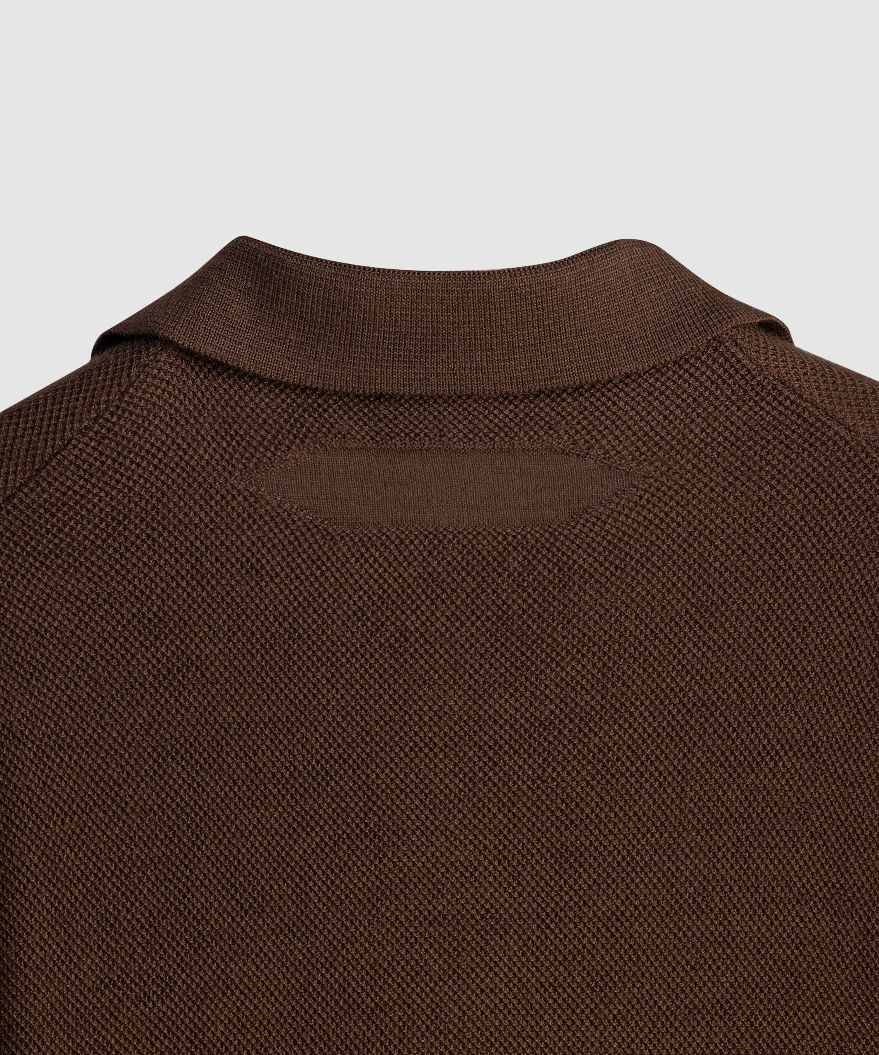 HAYDON – Pure Cashwool Honeycomb Knit Polo Collar Sweater in Mocha Oak