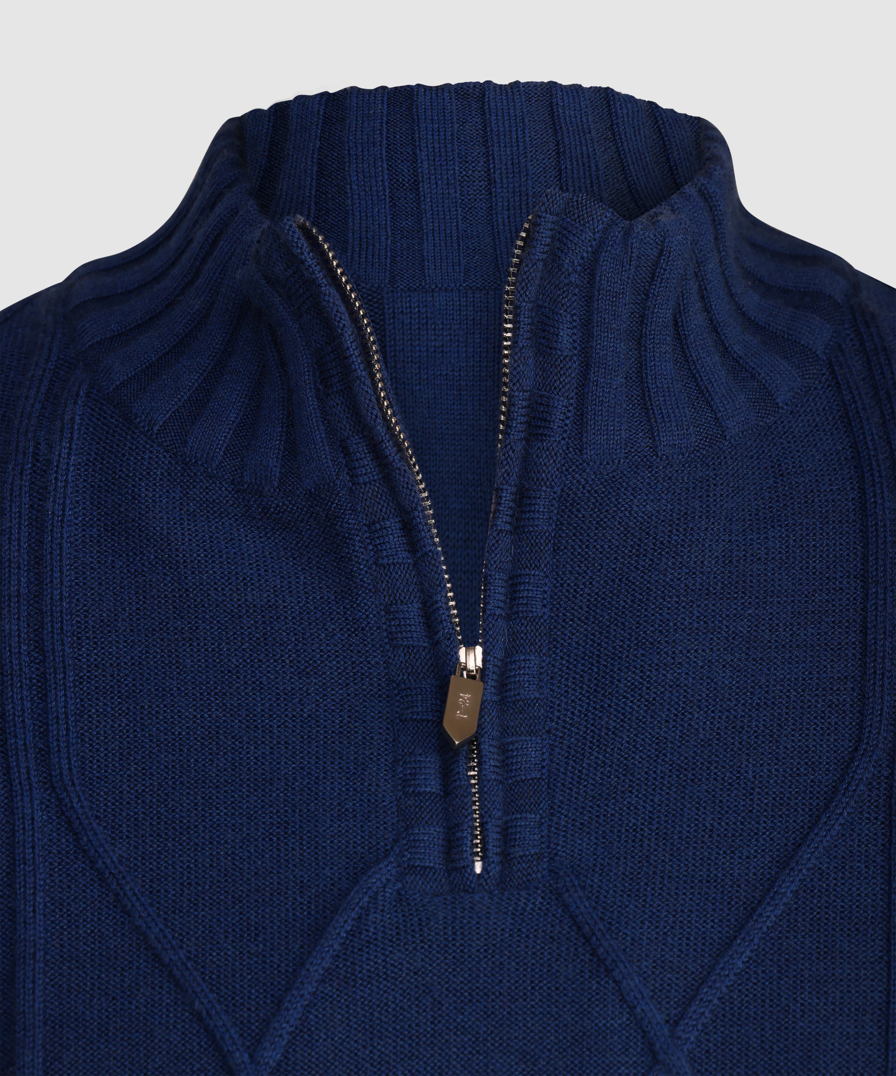 CAPTAIN – Pure Cashwool Multiple Structure Quarter-Zip in Blue Royale