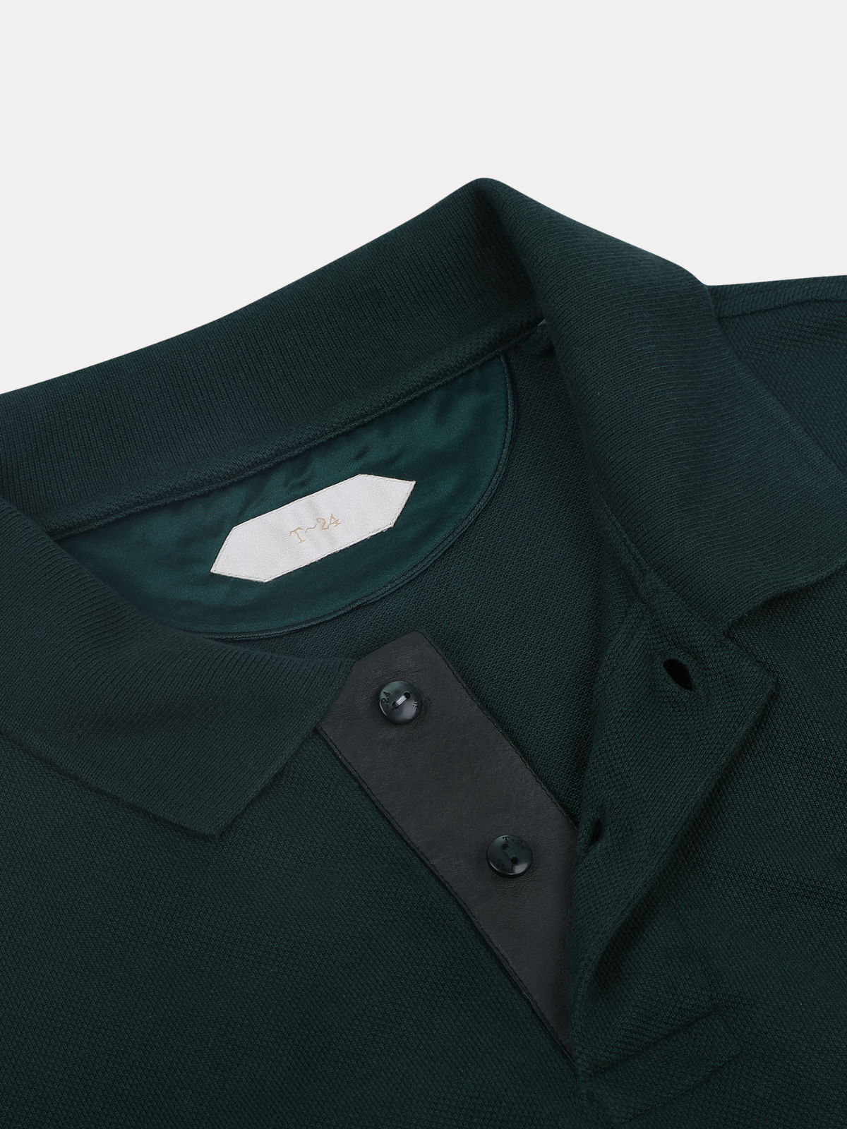 Umbra Forest Green Piqué Cotton Polo Shirt with Tonal Leather Placket