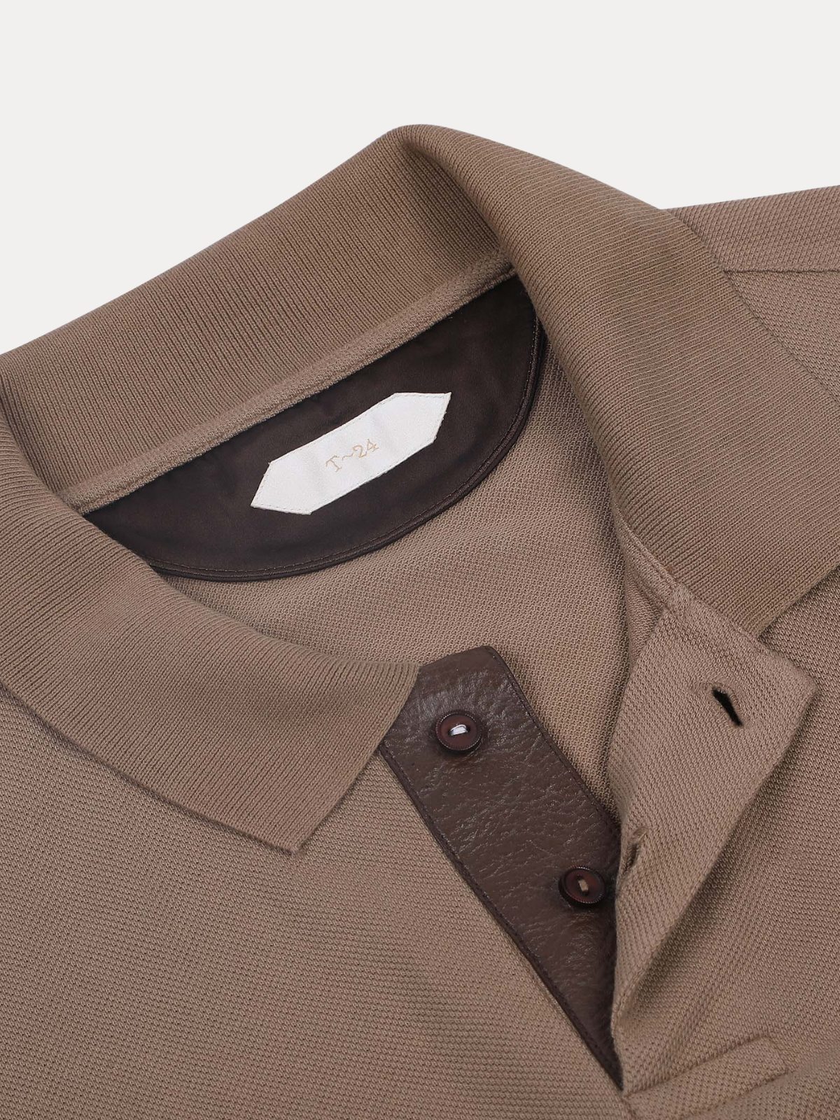 Kraven Brown Piqué Cotton Polo Shirt with Contrast Leather Placket