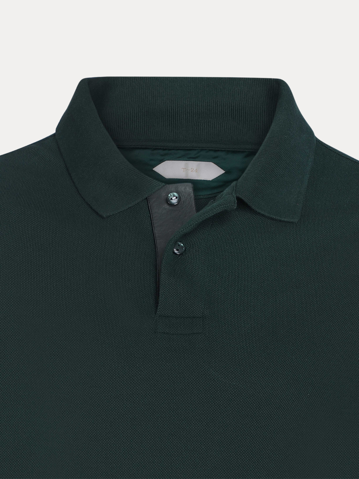 Umbra Forest Green Piqué Cotton Polo Shirt with Tonal Leather Placket