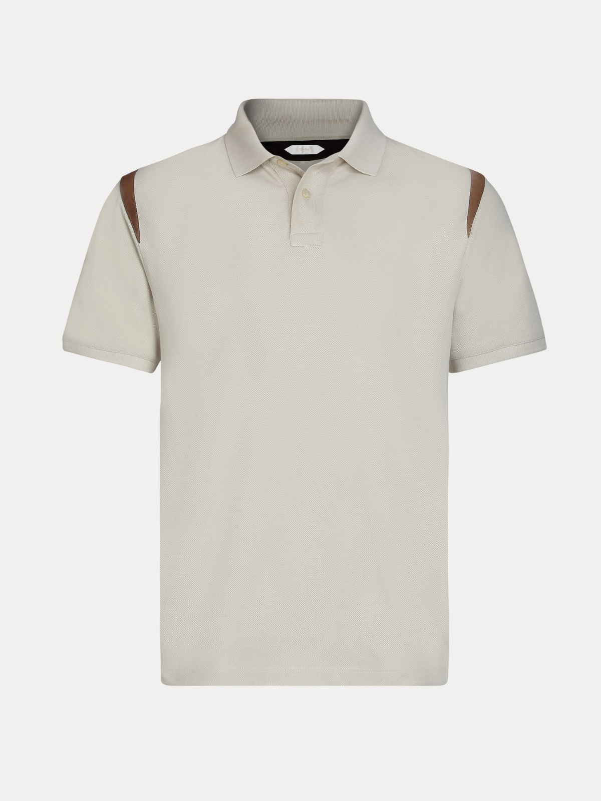 Markhor Ivory Piqué Polo Shirt with Tan Suede Accents