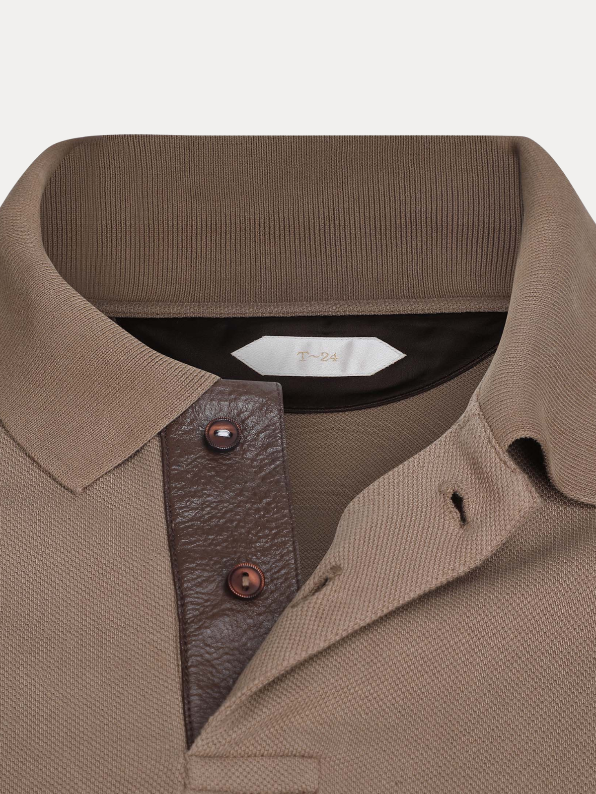 Kraven Brown Piqué Cotton Polo Shirt with Contrast Leather Placket
