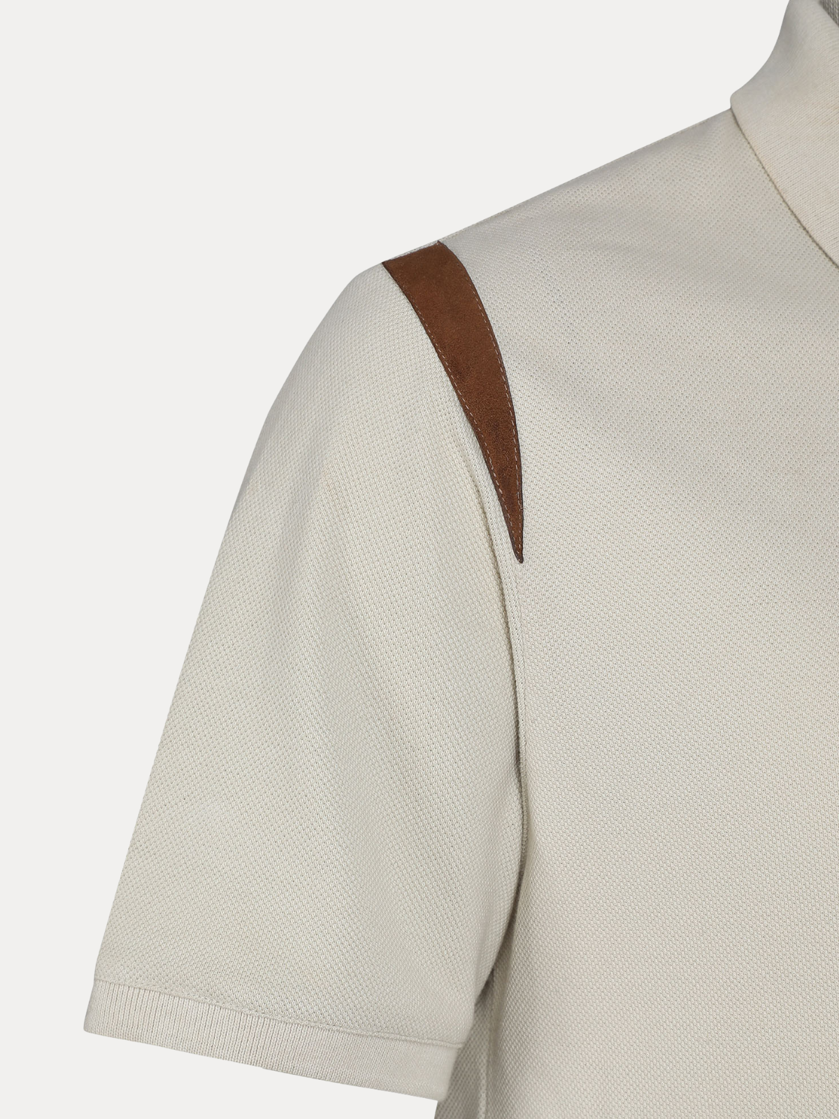 Markhor Ivory Piqué Polo Shirt with Tan Suede Accents